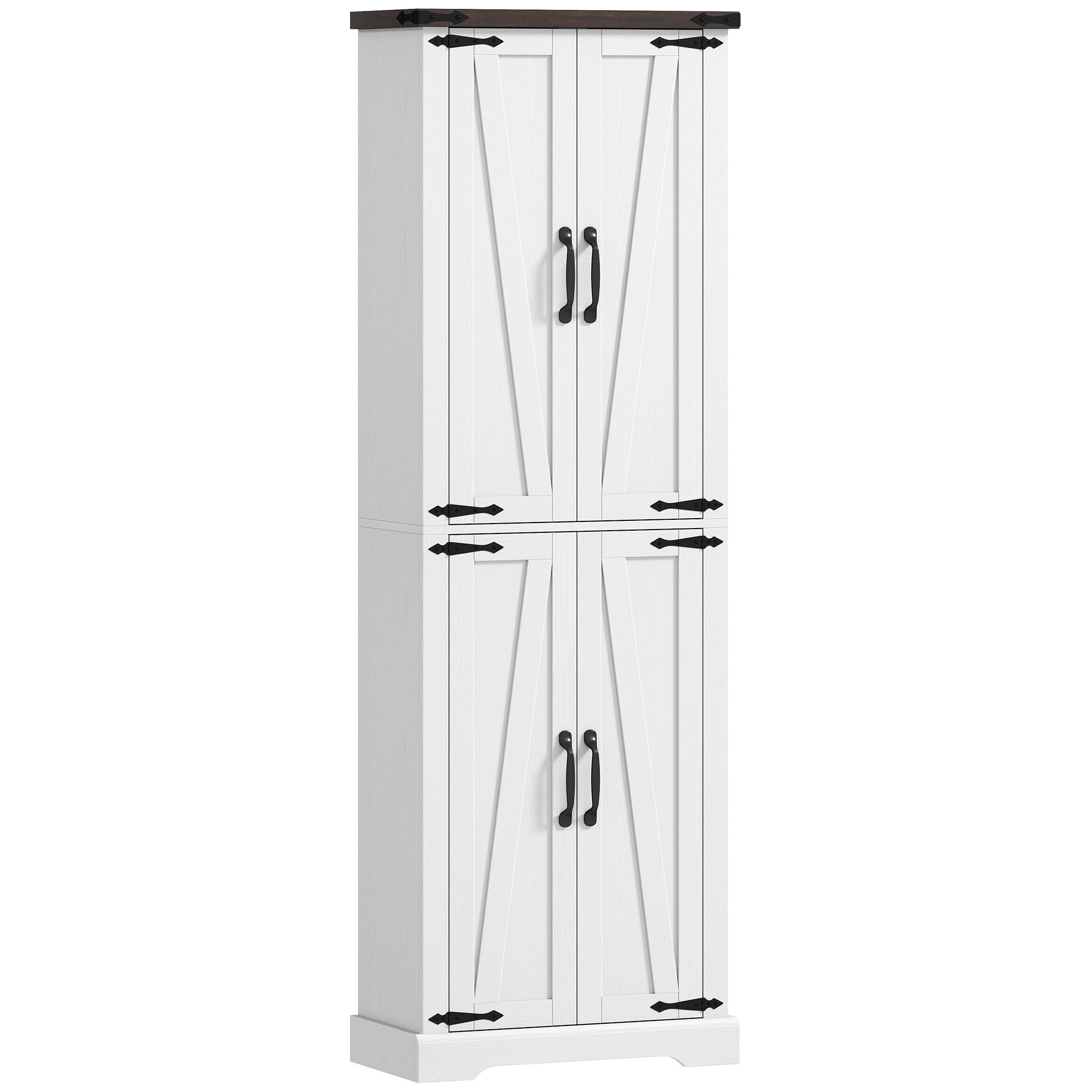 72" Farmhouse Pantry Cabinet - White MDF Adjustable Shelves-DECOROLALA