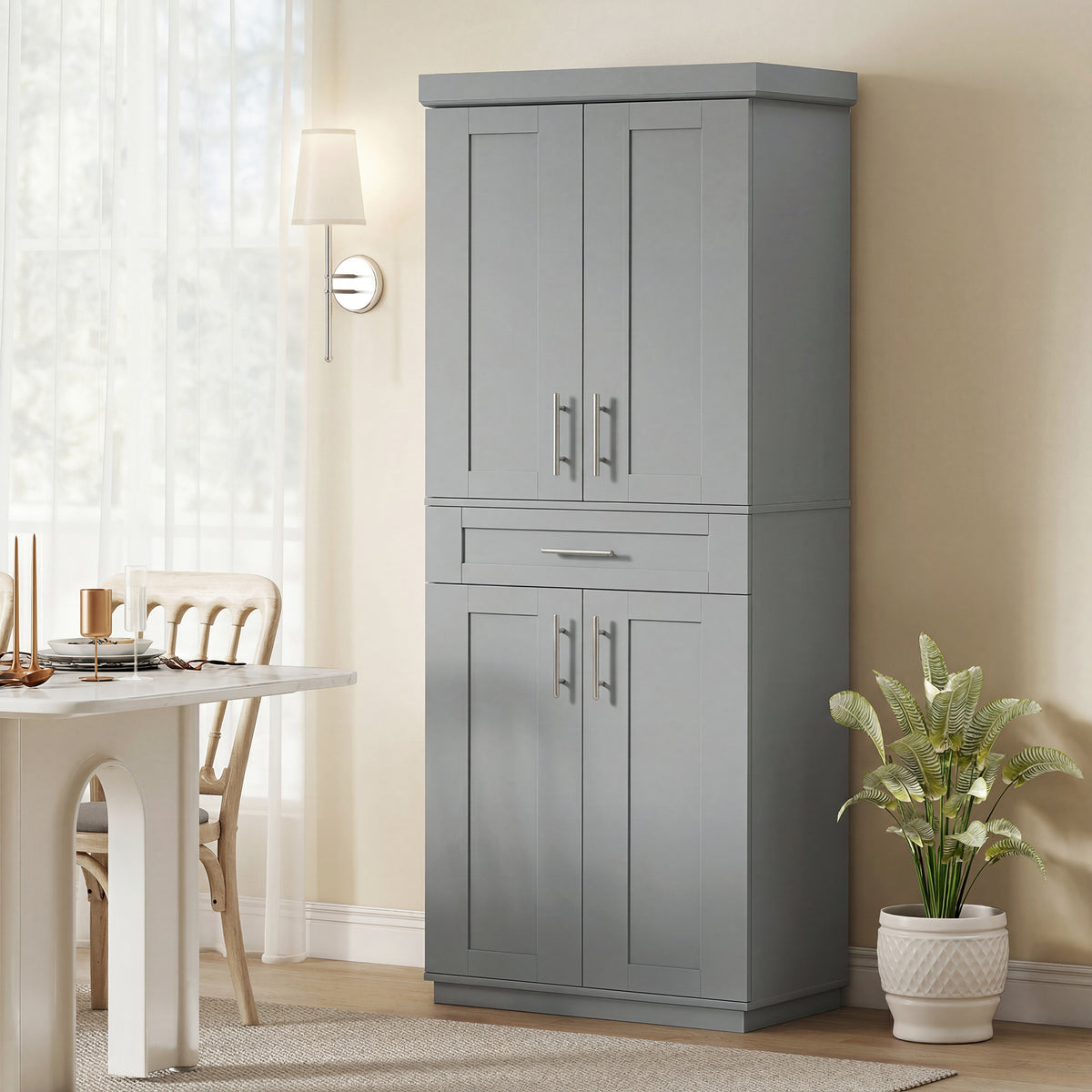 72" Freestanding Kitchen Pantry Cabinet - Grey MDF with Drawer-Home Furnishings > Storage & Organization > Kitchen Pantry Cabinets-DECOROLALA
