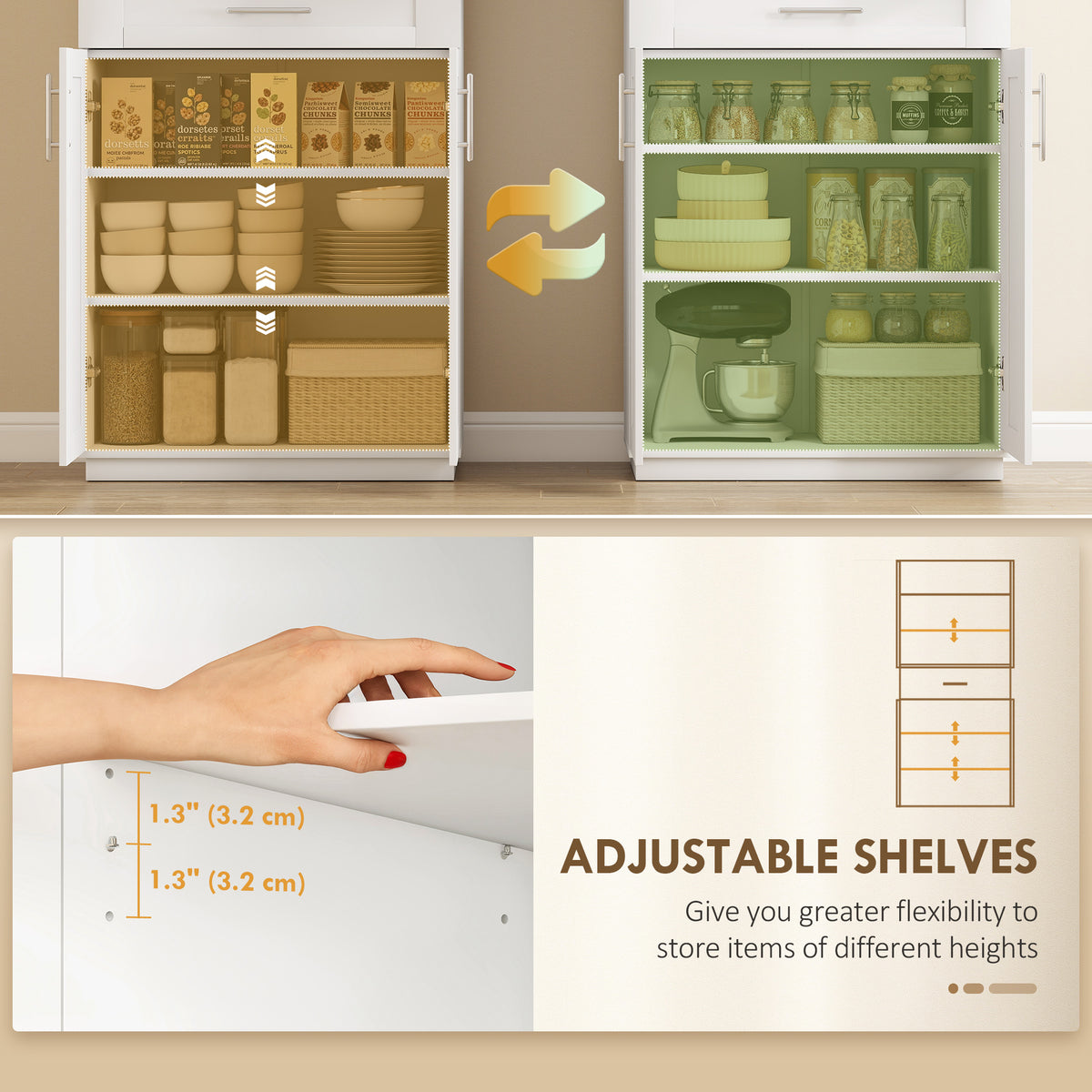 72" Freestanding Kitchen Pantry Storage Cabinet - White MDF-Home Furnishings > Storage & Organization > Kitchen Pantry Cabinets-DECOROLALA