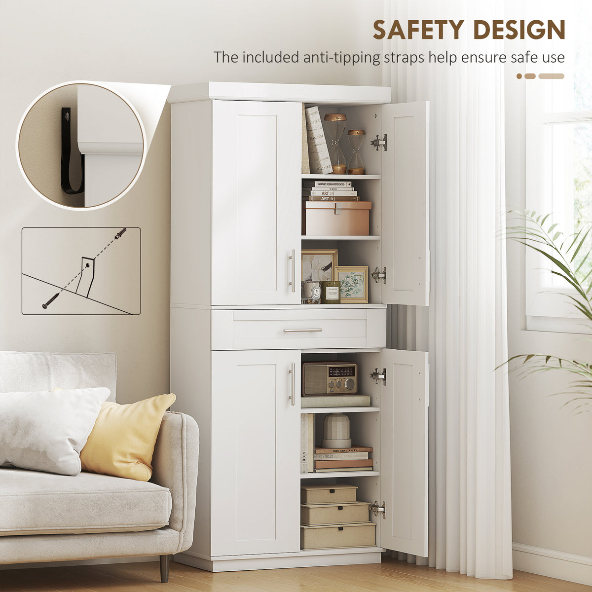 72" Freestanding Kitchen Pantry Storage Cabinet - White MDF-Home Furnishings > Storage & Organization > Kitchen Pantry Cabinets-DECOROLALA