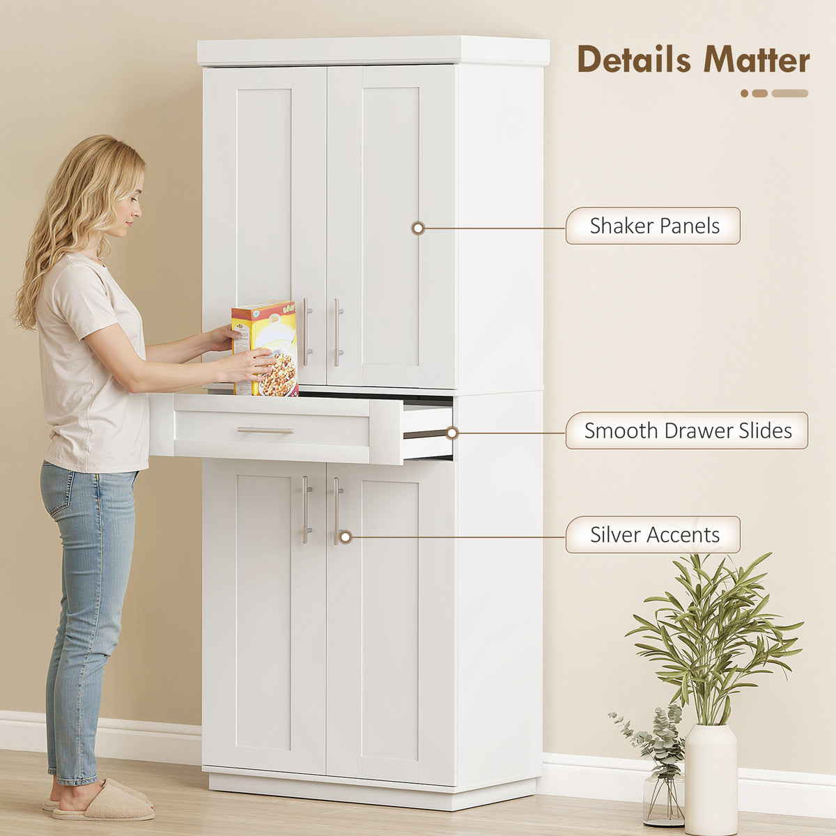 72" Freestanding Kitchen Pantry Storage Cabinet - White MDF-Home Furnishings > Storage & Organization > Kitchen Pantry Cabinets-DECOROLALA