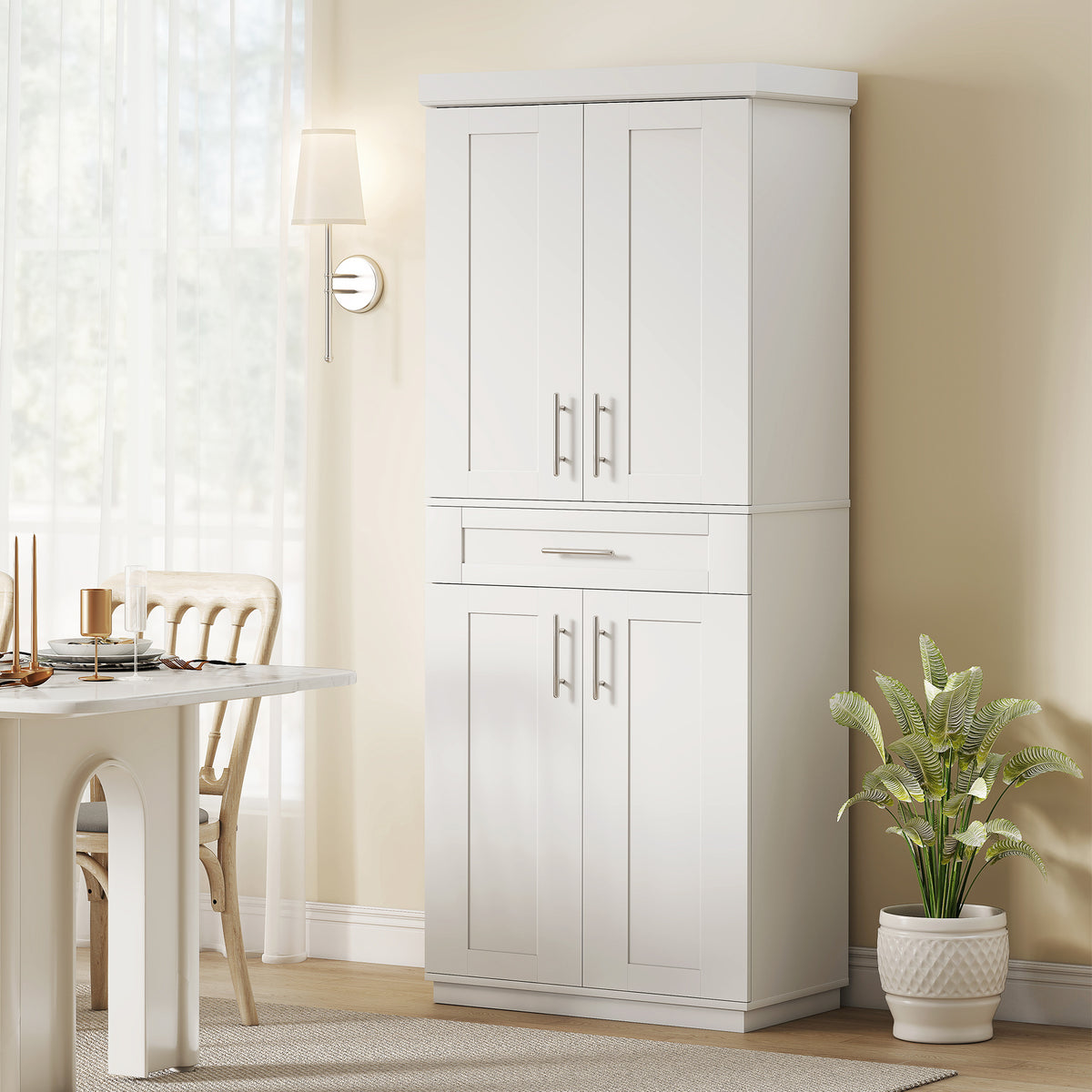 72" Freestanding Kitchen Pantry Storage Cabinet - White MDF-Home Furnishings > Storage & Organization > Kitchen Pantry Cabinets-DECOROLALA