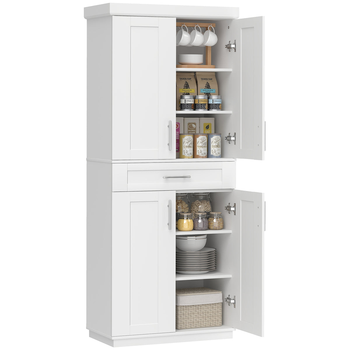 72" Freestanding Kitchen Pantry Storage Cabinet - White MDF-Home Furnishings > Storage & Organization > Kitchen Pantry Cabinets-DECOROLALA