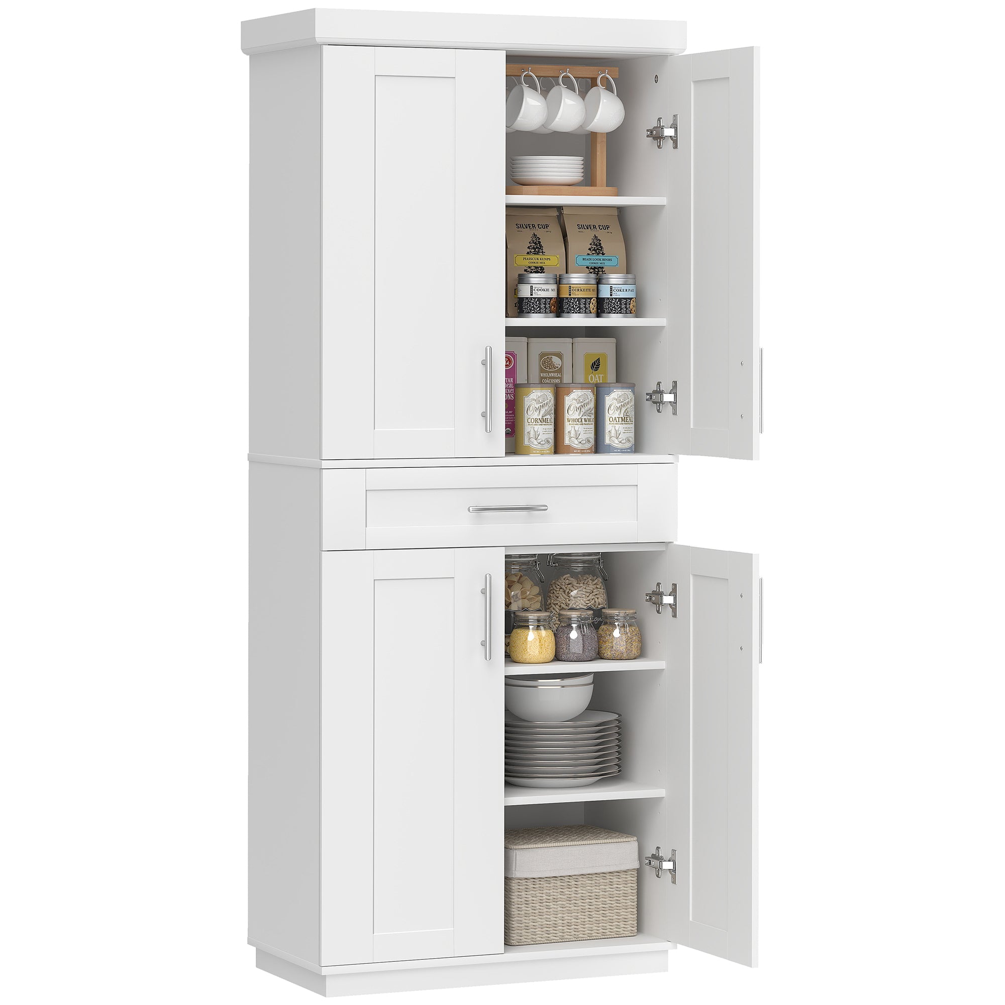 72" Freestanding Kitchen Pantry Storage Cabinet - White MDF-Home Furnishings > Storage & Organization > Kitchen Pantry Cabinets-DECOROLALA
