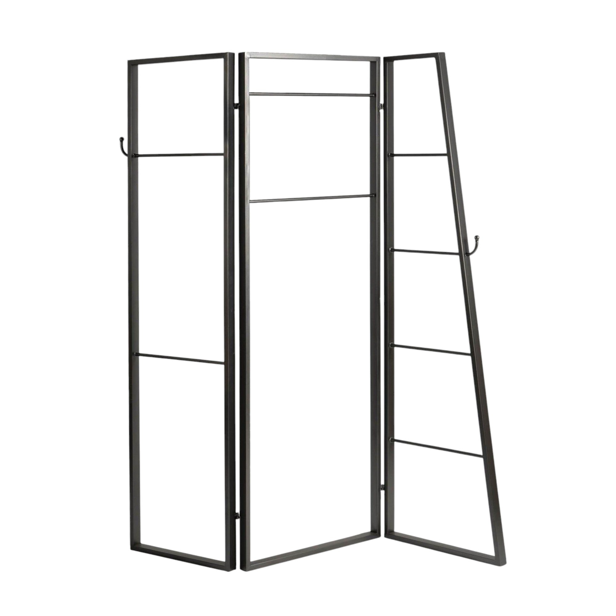 72" Gray Iron Folding Three Panel Screen Room Divider-Room Dividers-DECOROLALA