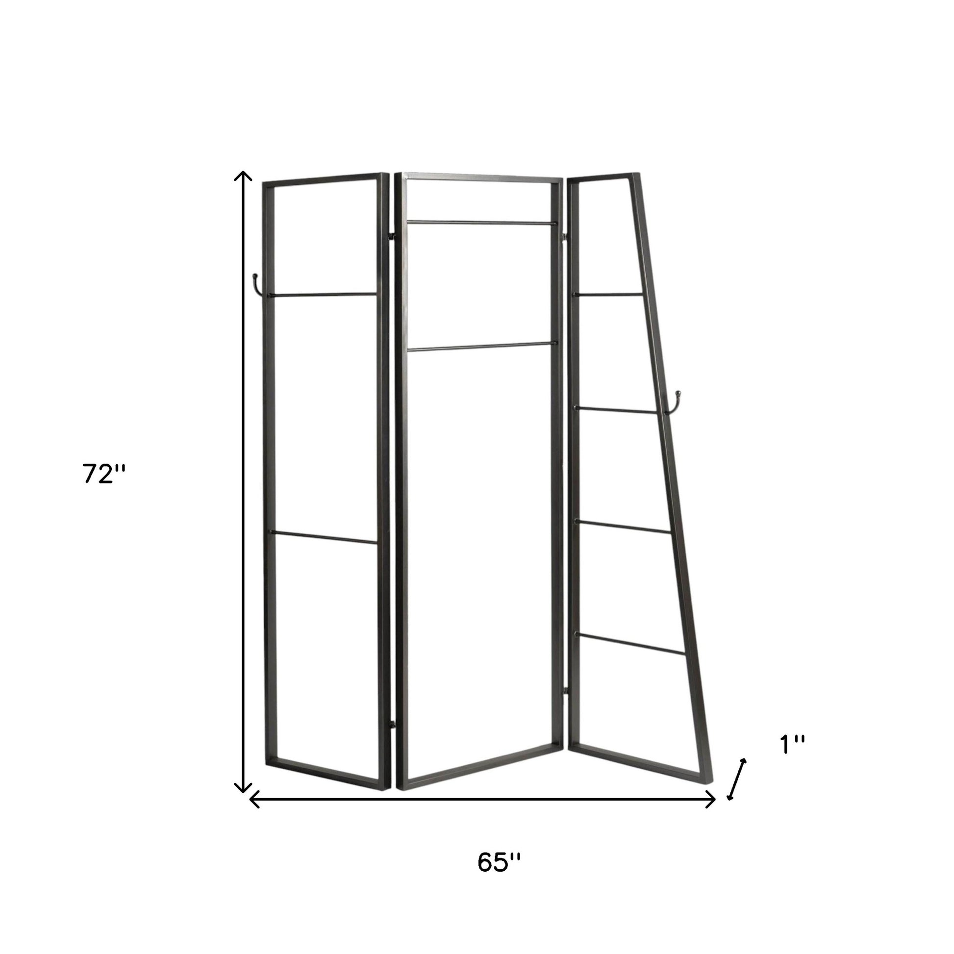 72" Gray Iron Folding Three Panel Screen Room Divider-Room Dividers-DECOROLALA