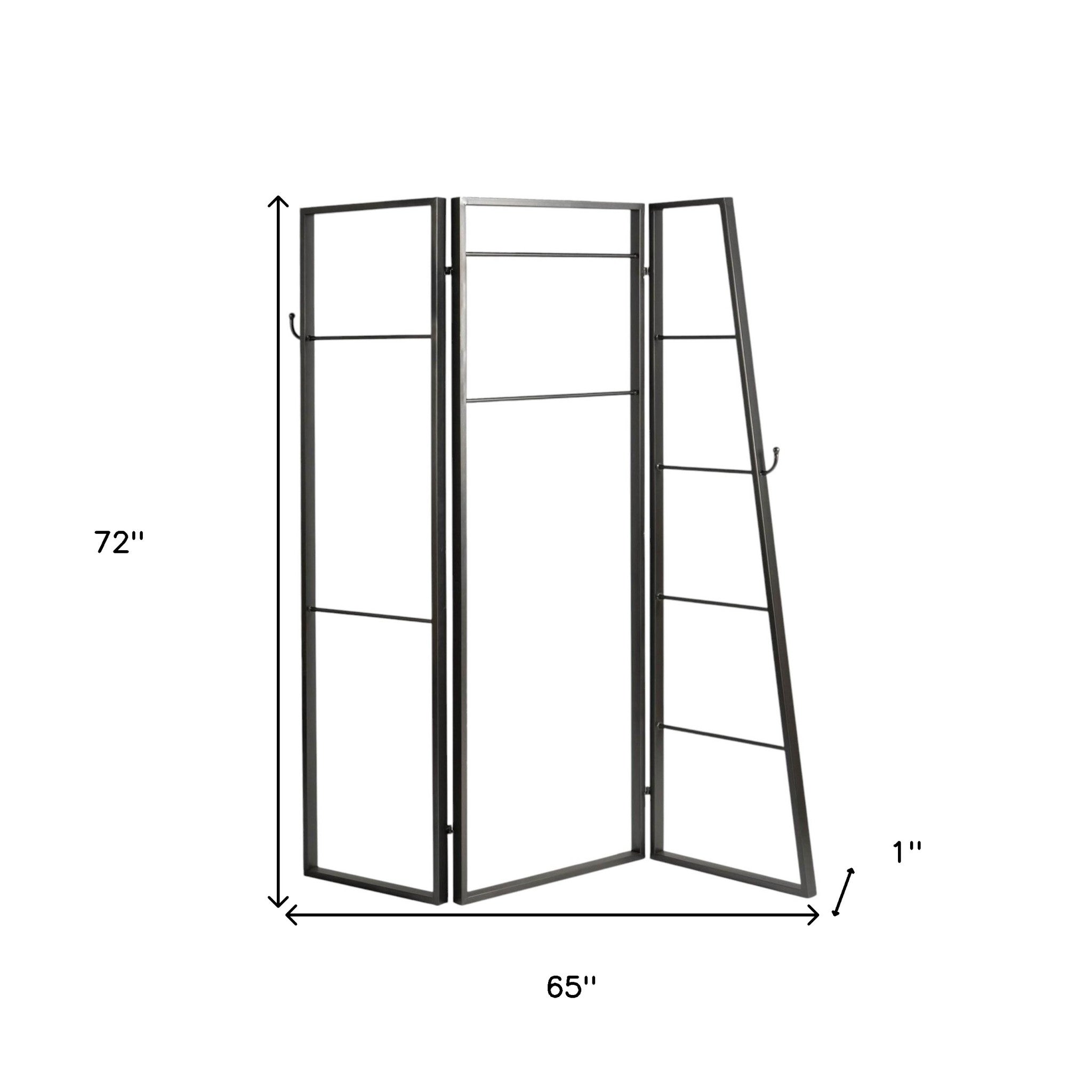 72" Gray Iron Folding Three Panel Screen Room Divider-Room Dividers-DECOROLALA