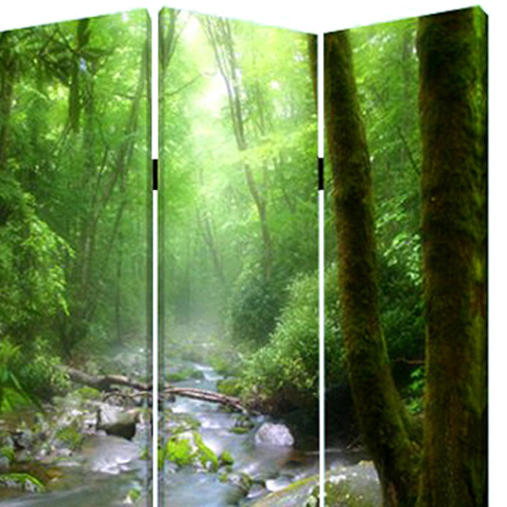 72" Green CanvasFolding Three Panel Screen Room Divider-Room Dividers-DECOROLALA