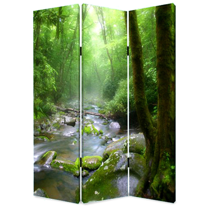 72" Green CanvasFolding Three Panel Screen Room Divider-Room Dividers-DECOROLALA