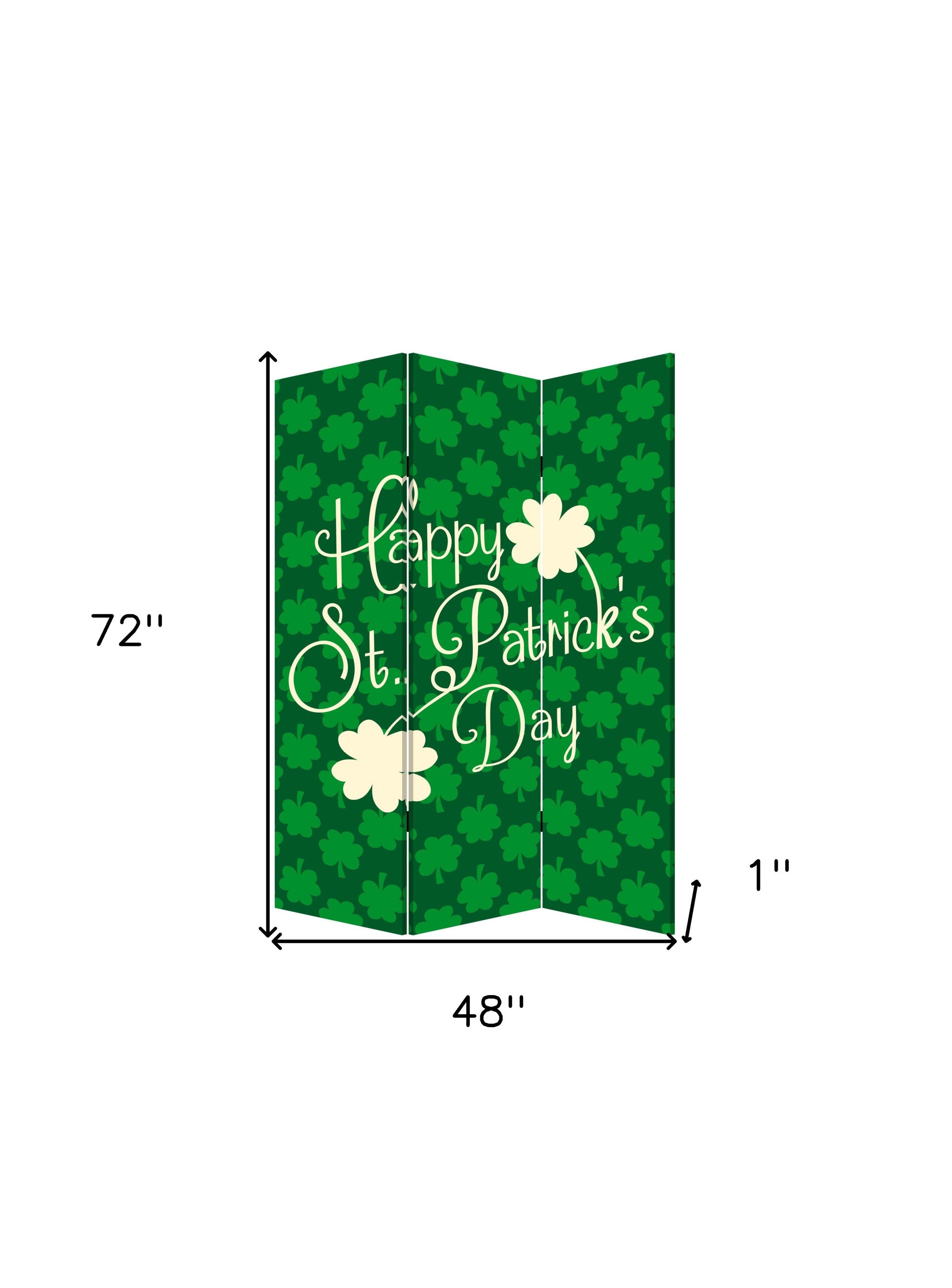 72" Green and White CanvasFolding Three Panel Screen Room Divider-Room Dividers-DECOROLALA