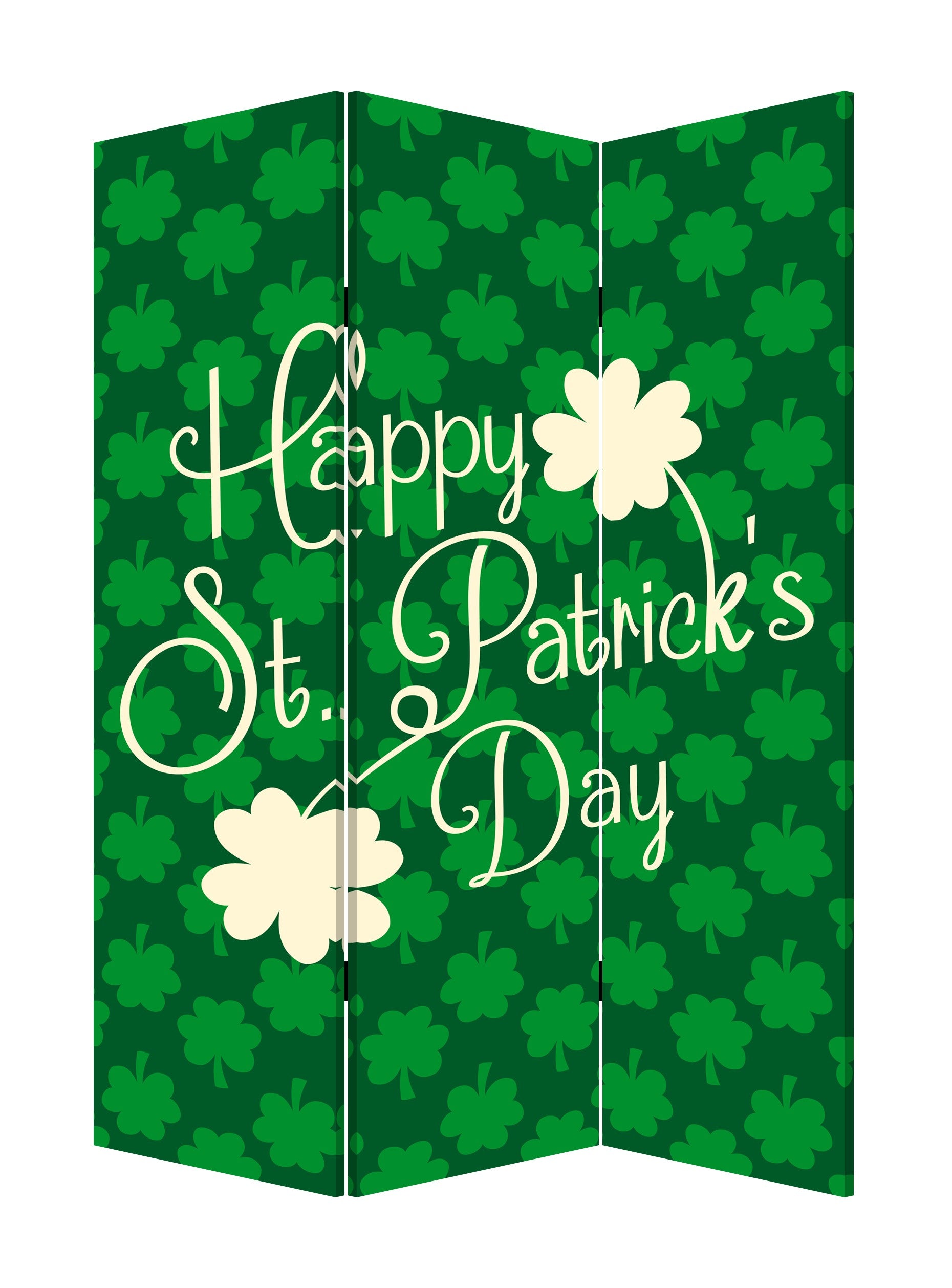 72" Green and White CanvasFolding Three Panel Screen Room Divider-Room Dividers-DECOROLALA