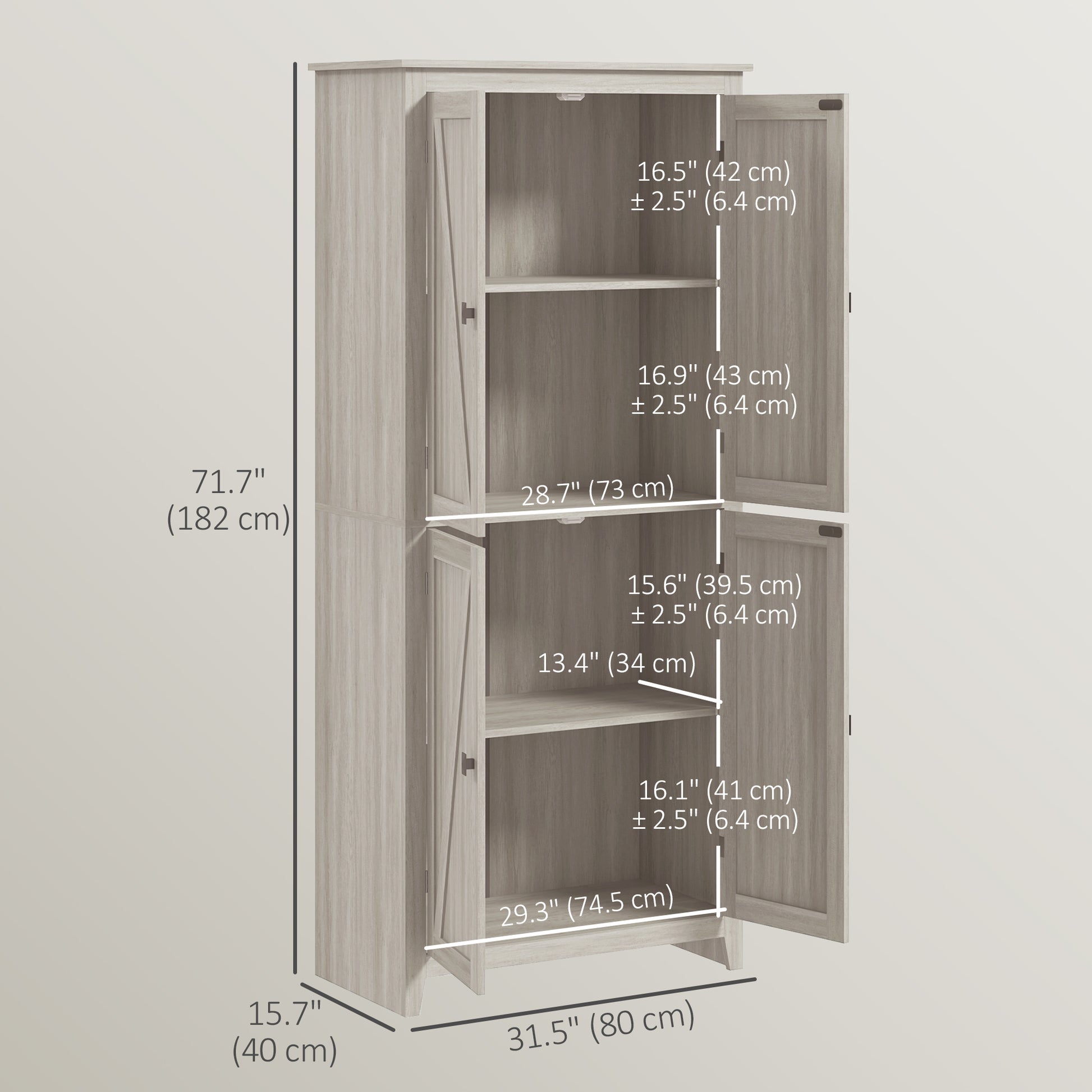 72" Grey Kitchen Pantry Cabinet with Doors and Shelves, Dining Room Storage-DECOROLALA