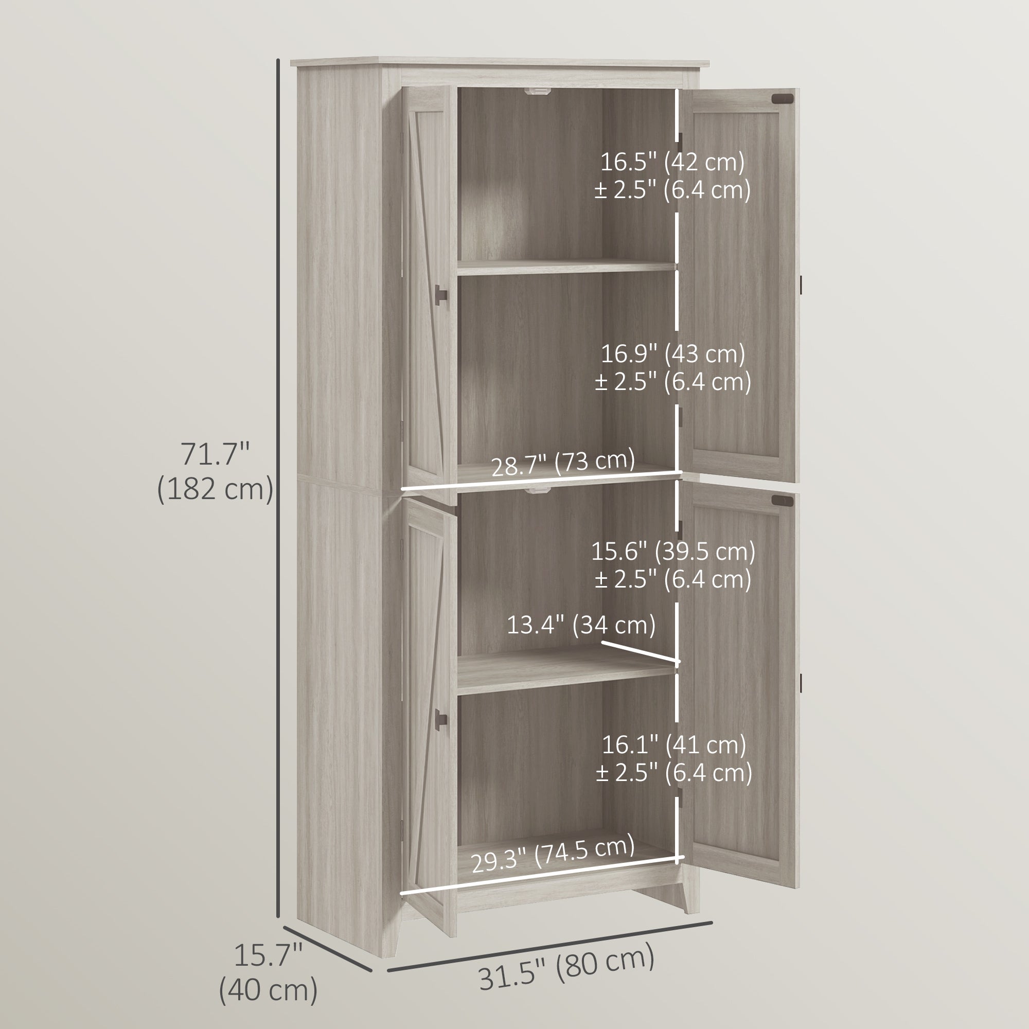 72" Grey Kitchen Pantry Cabinet with Doors and Shelves, Dining Room Storage-DECOROLALA