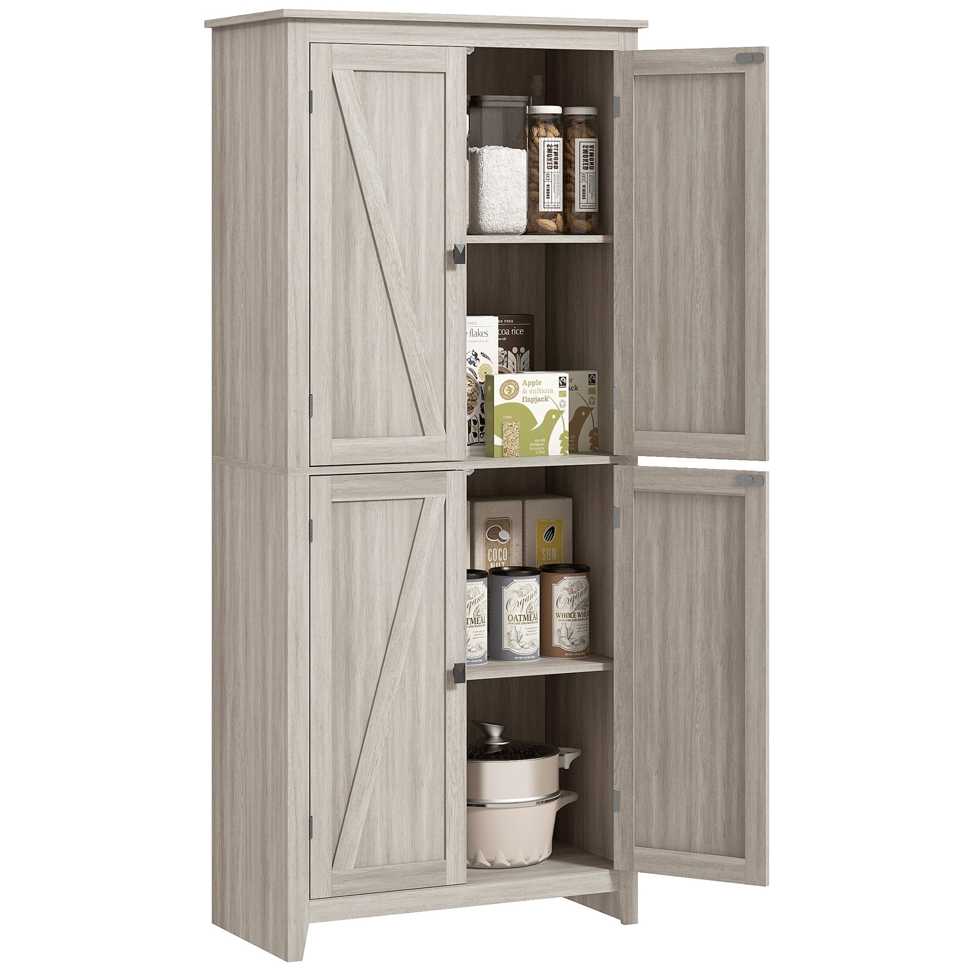 72" Grey Kitchen Pantry Cabinet with Doors and Shelves, Dining Room Storage-DECOROLALA