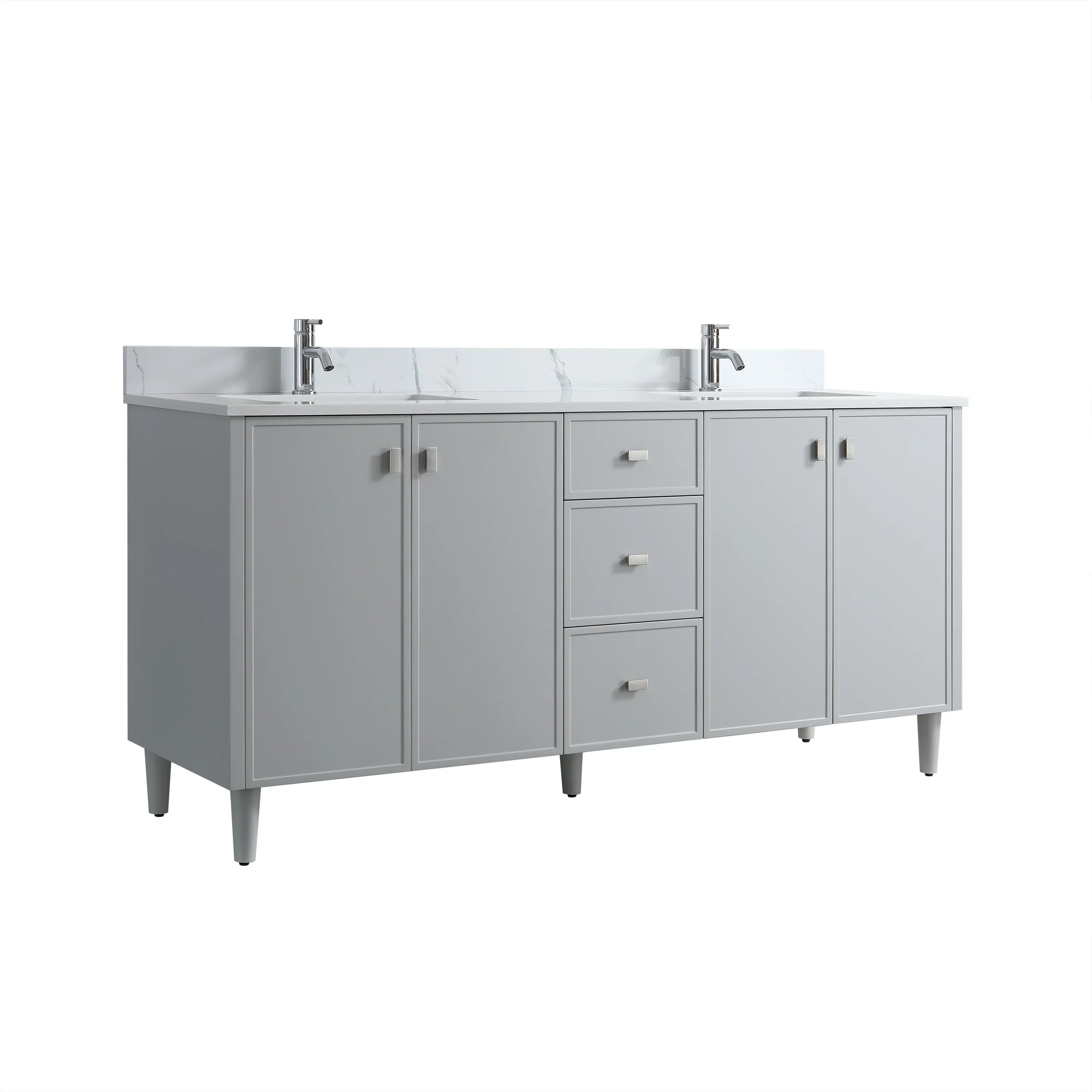 72" Hampton Grey Double Sink Freestanding Vanity with Engineered Calcutta Marble