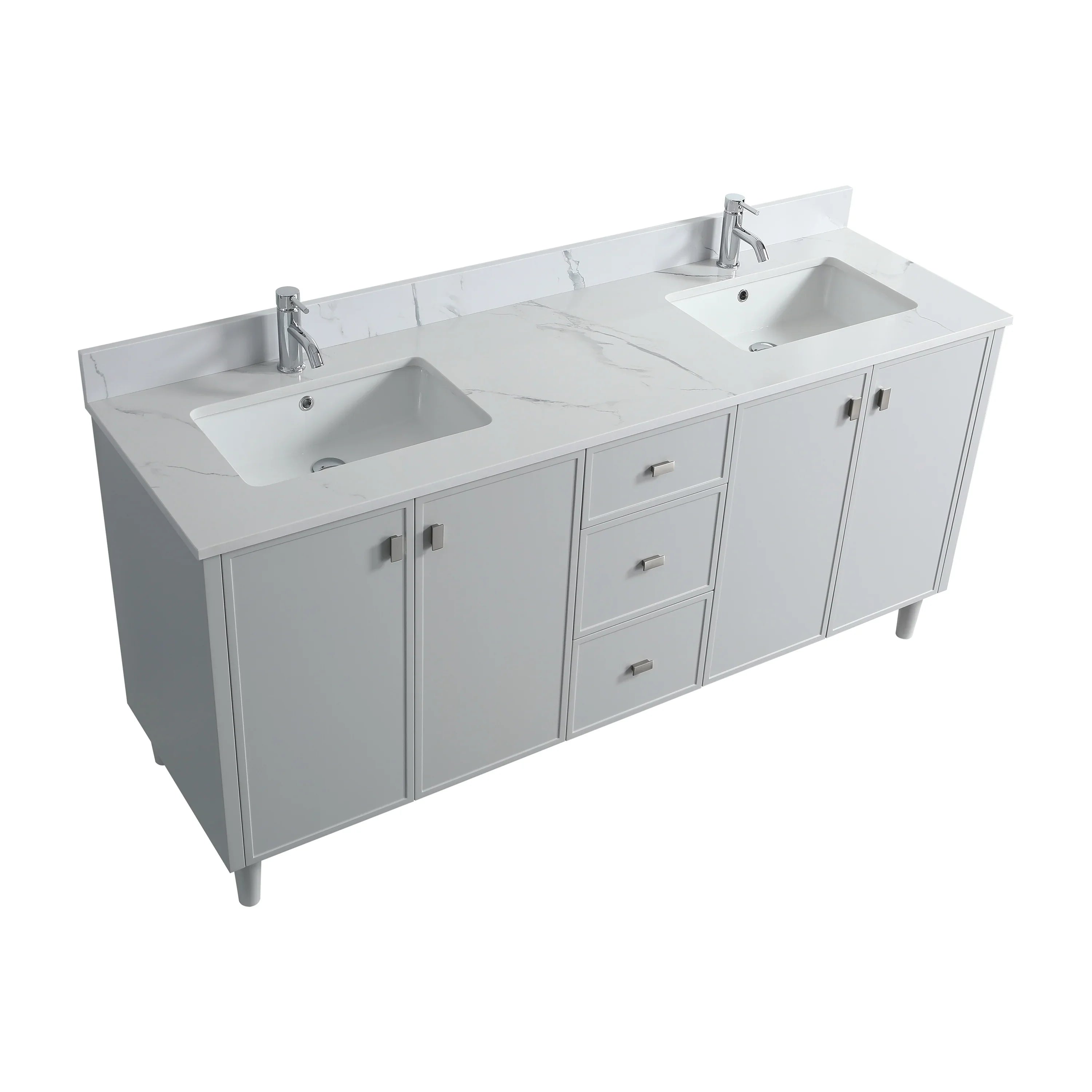 72" Hampton Grey Double Sink Freestanding Vanity with Engineered Calcutta Marble