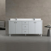 72" Hampton Grey Double Sink Freestanding Vanity with Pure White Quartz Countertop