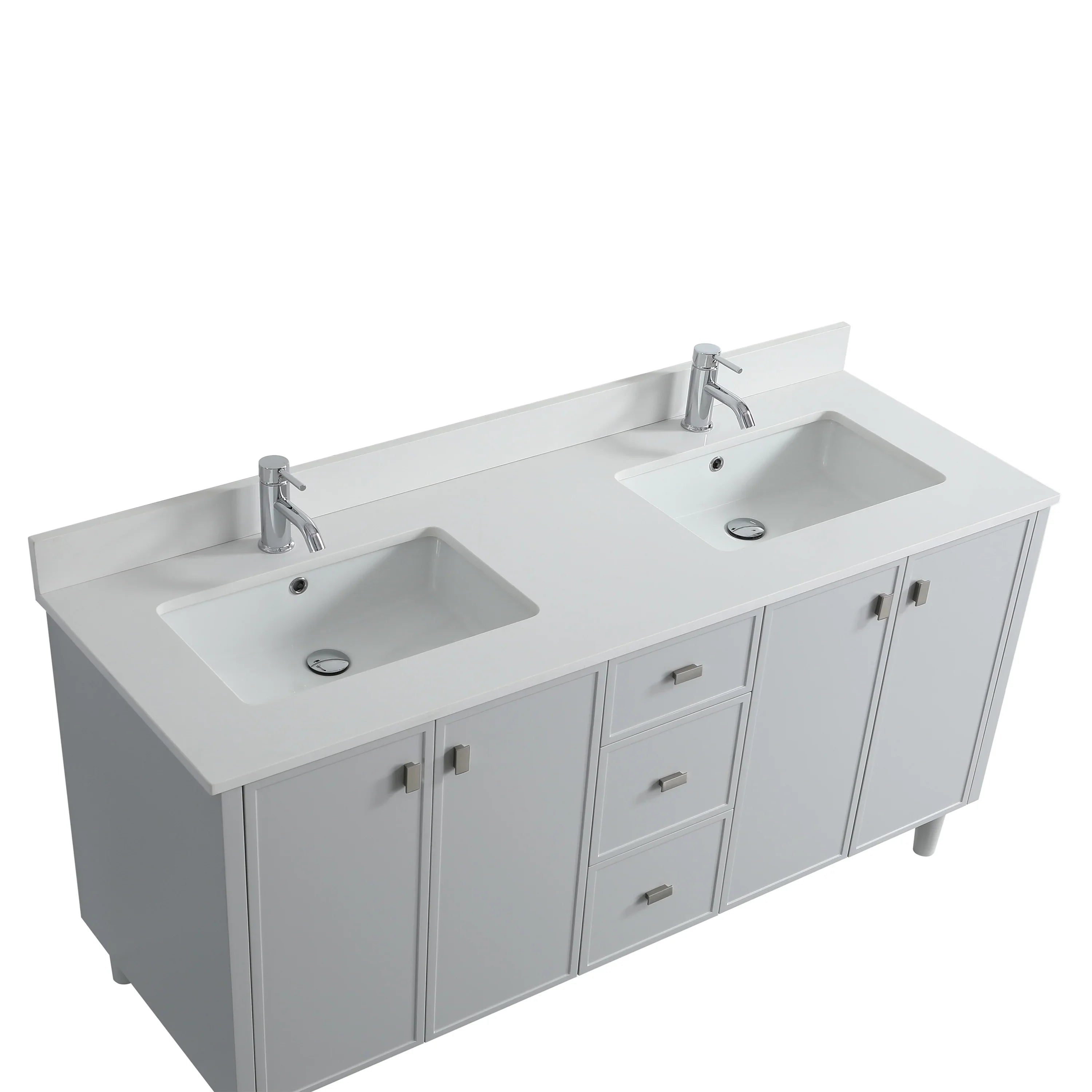 72" Hampton Grey Double Sink Freestanding Vanity with Pure White Quartz Countertop