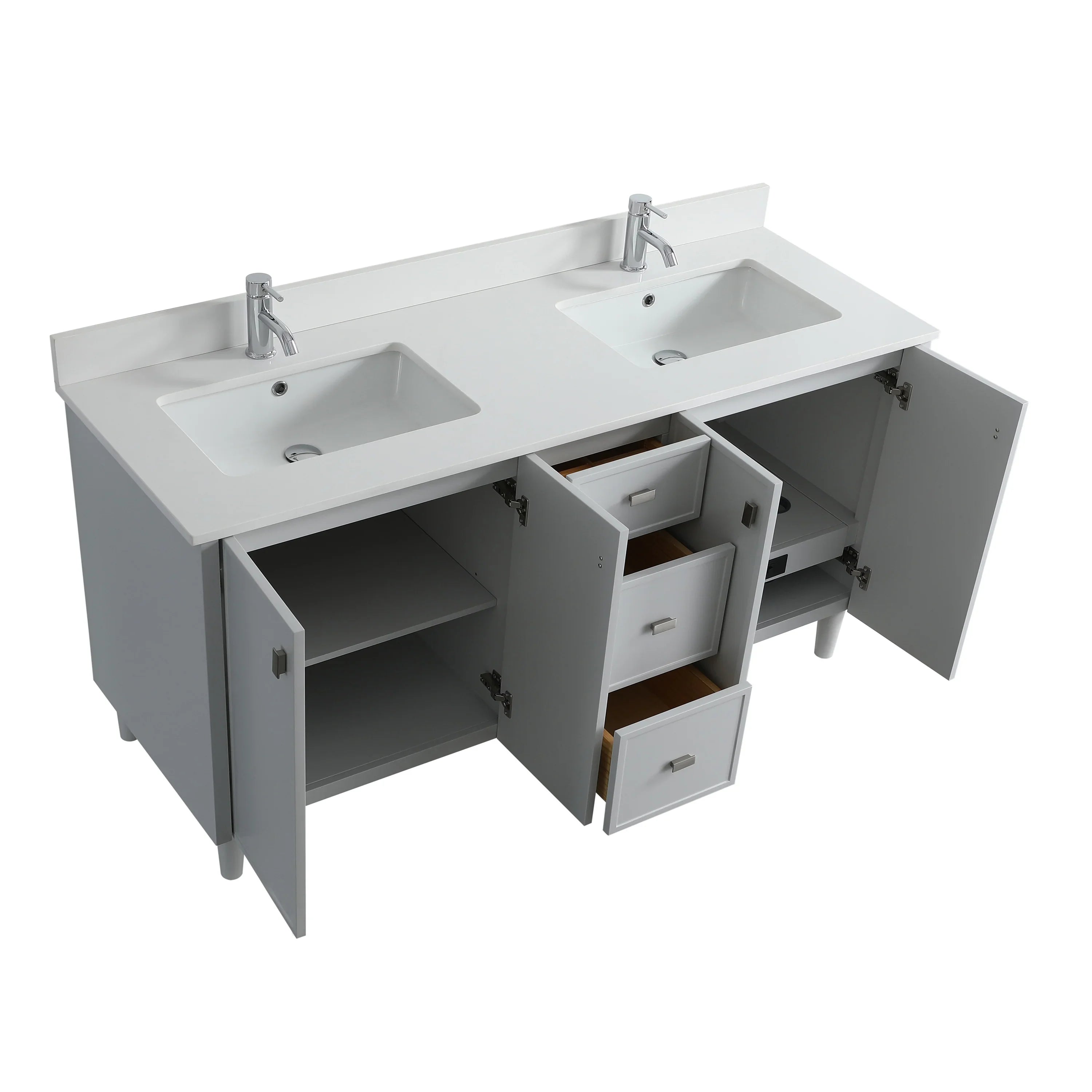 72" Hampton Grey Double Sink Freestanding Vanity with Pure White Quartz Countertop
