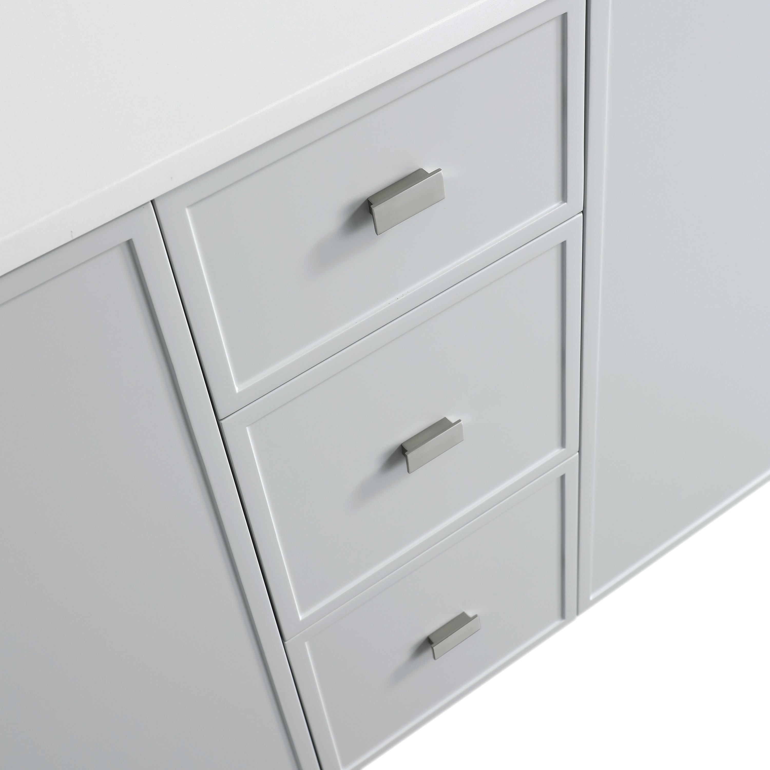 72" Hampton Grey Double Sink Freestanding Vanity with Pure White Quartz Countertop