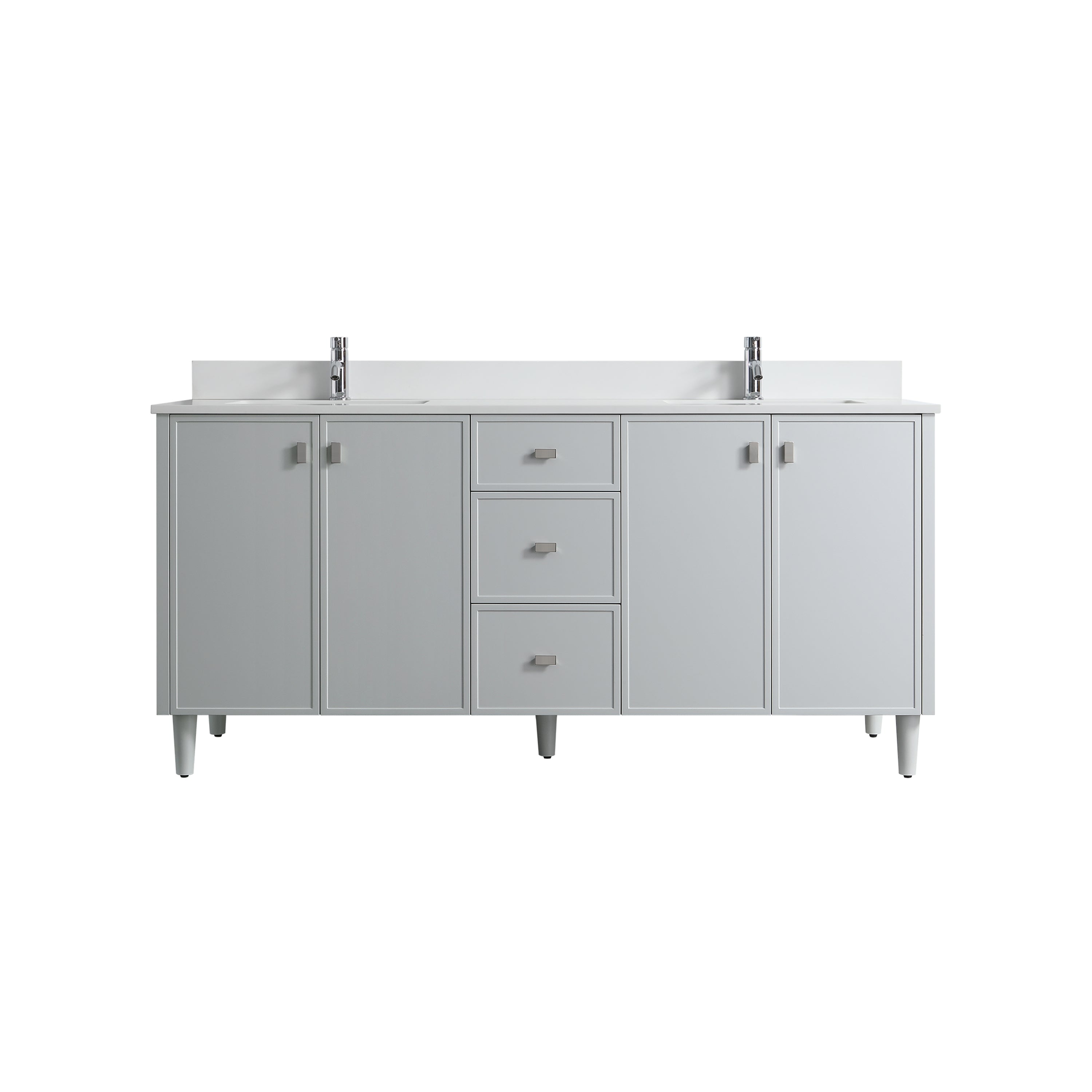 72" Hampton Grey Double Sink Freestanding Vanity with Pure White Quartz Countertop