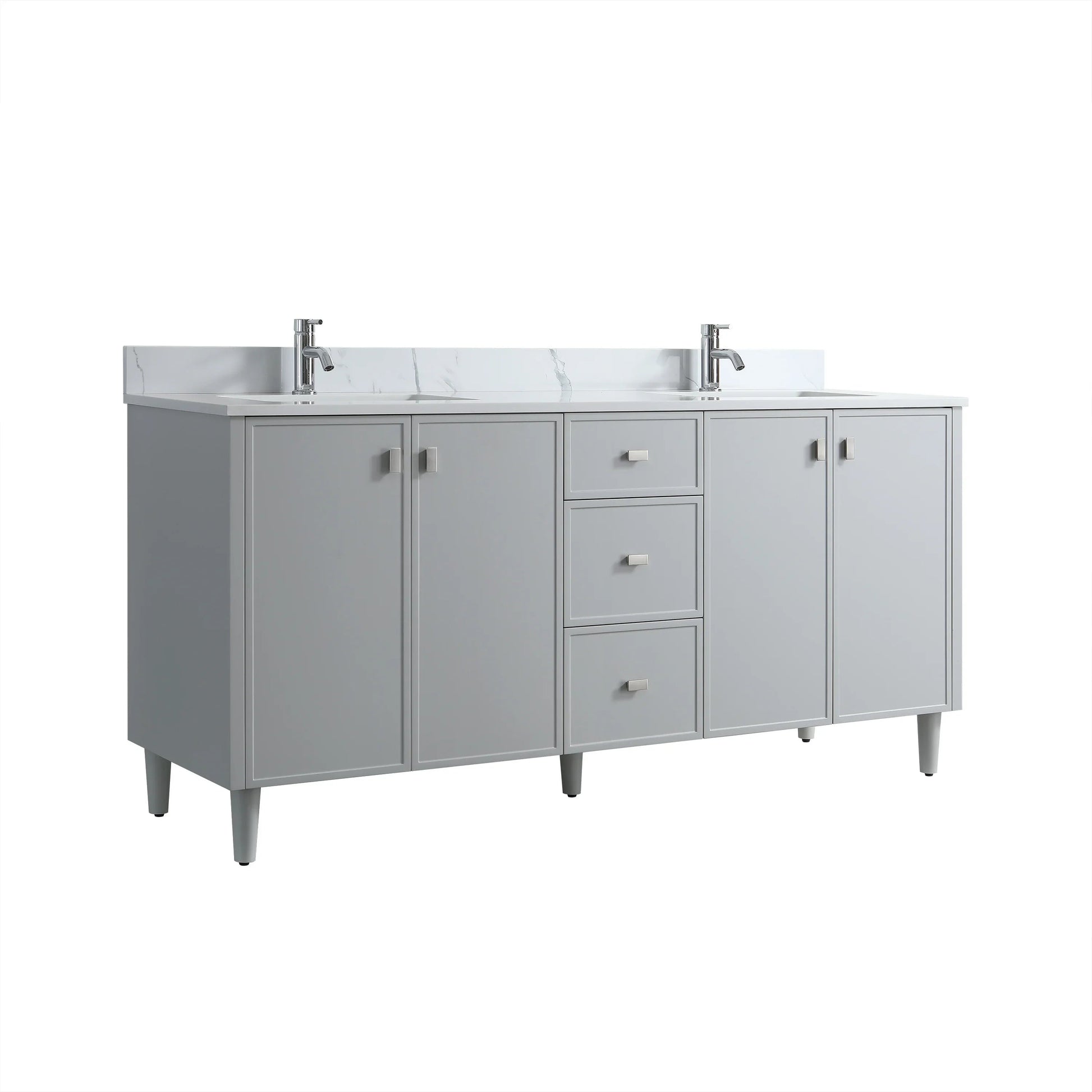 72" Hampton Grey Double Sink Freestanding Vanity with Engineered Calcutta Marble-Migration_Bathroom Vanities-DECOROLALA
