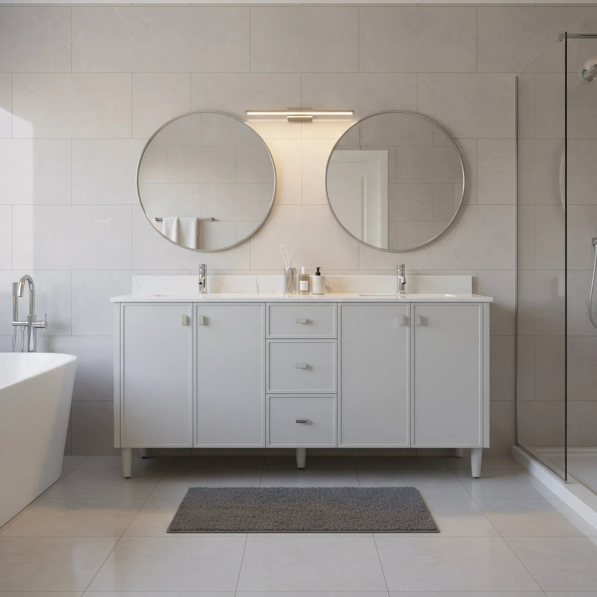 72" Hampton Grey Double Sink Freestanding Vanity with Engineered Calcutta Marble-Migration_Bathroom Vanities-DECOROLALA