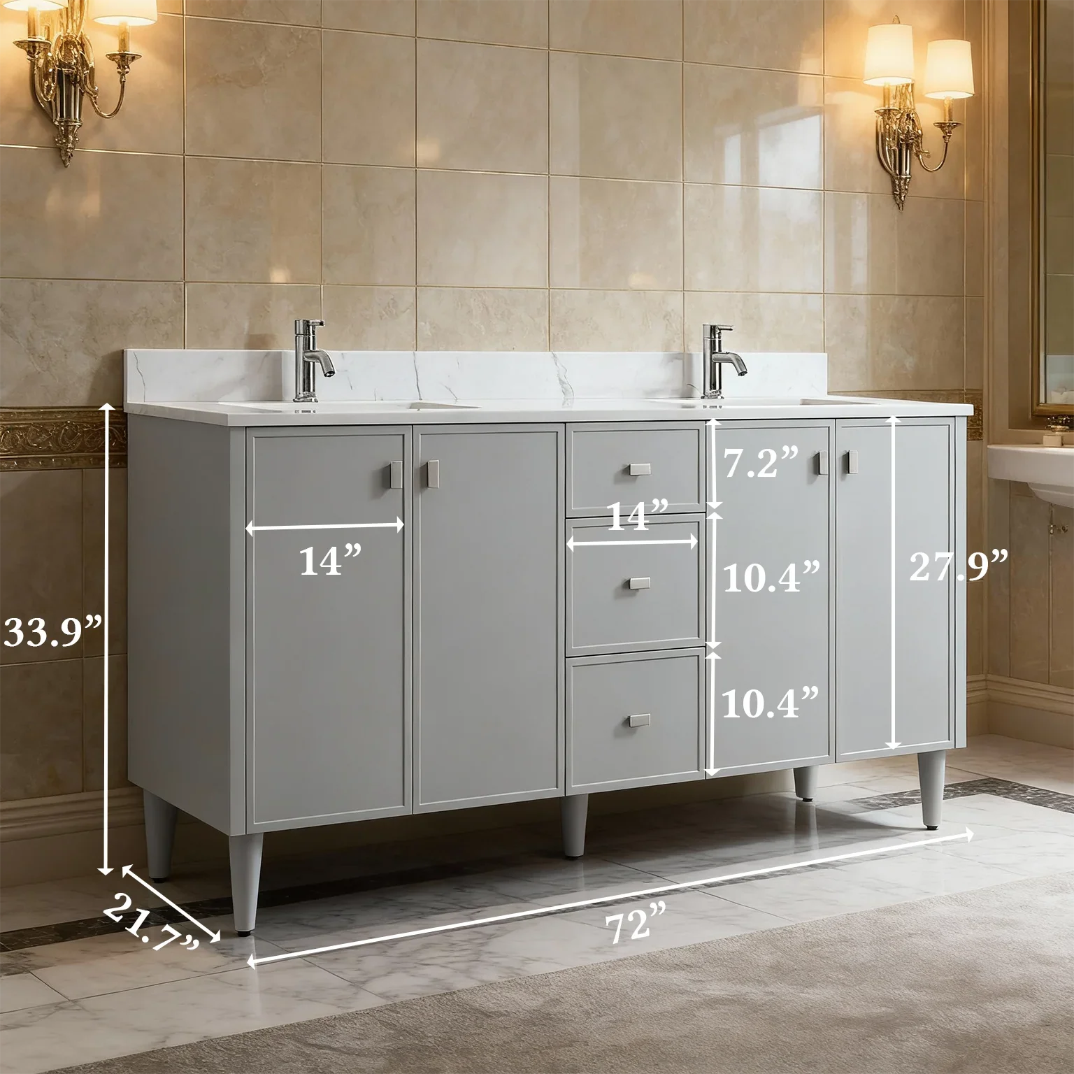 72" Hampton Grey Double Sink Freestanding Vanity with Engineered Calcutta Marble-Migration_Bathroom Vanities-DECOROLALA