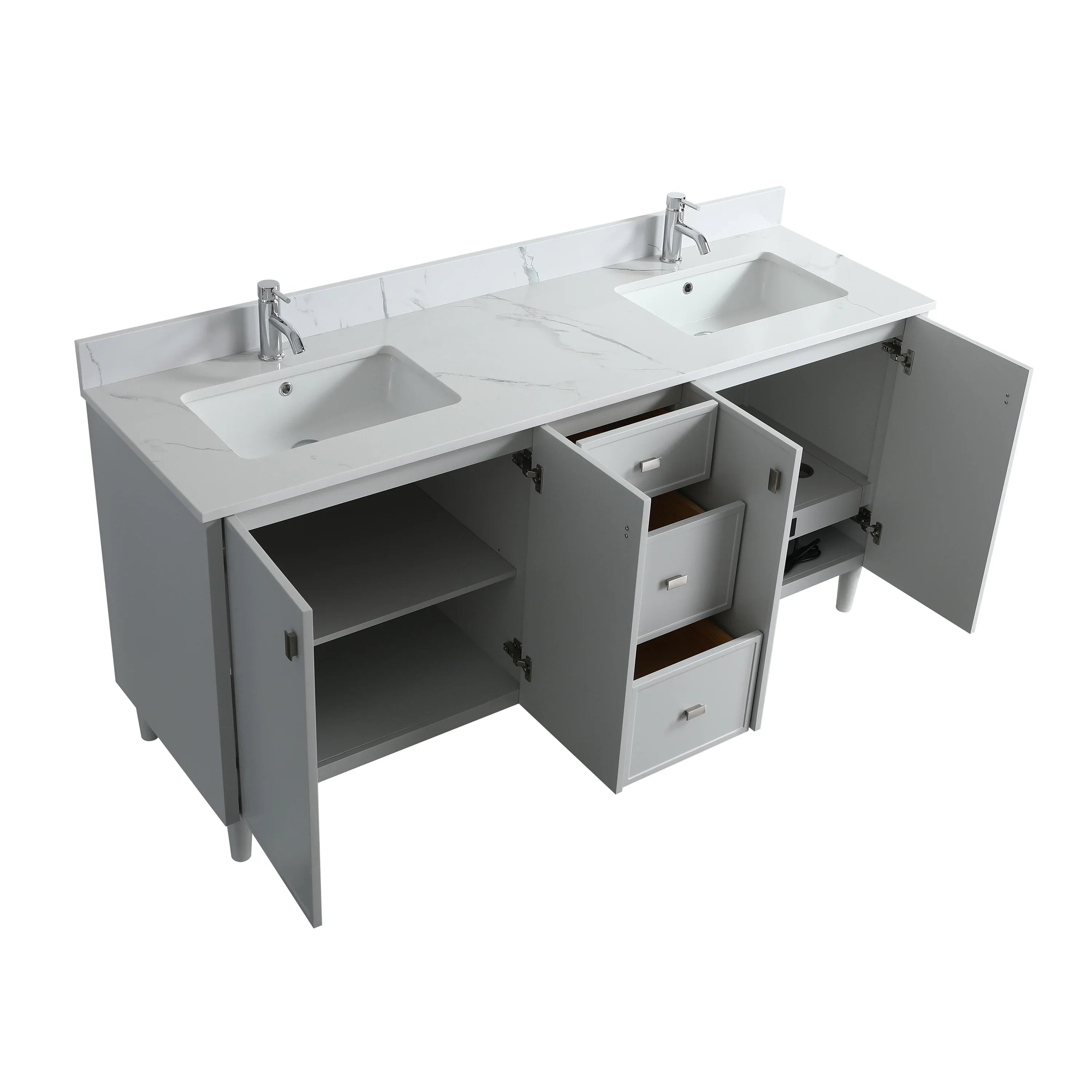 72" Hampton Grey Double Sink Freestanding Vanity with Engineered Calcutta Marble-Migration_Bathroom Vanities-DECOROLALA