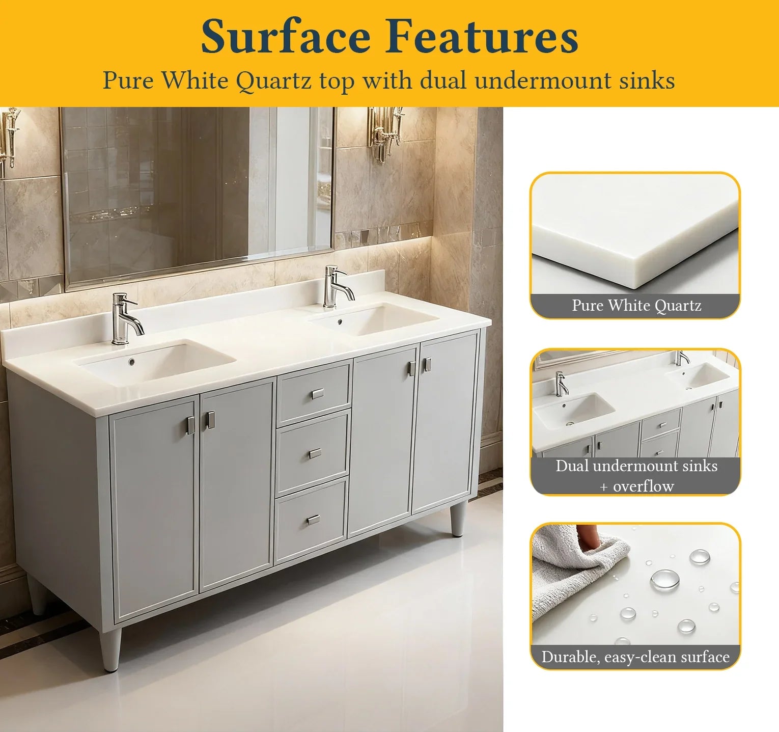 72" Hampton Grey Double Sink Freestanding Vanity with Pure White Quartz Countertop-Migration_Bathroom Vanities-DECOROLALA