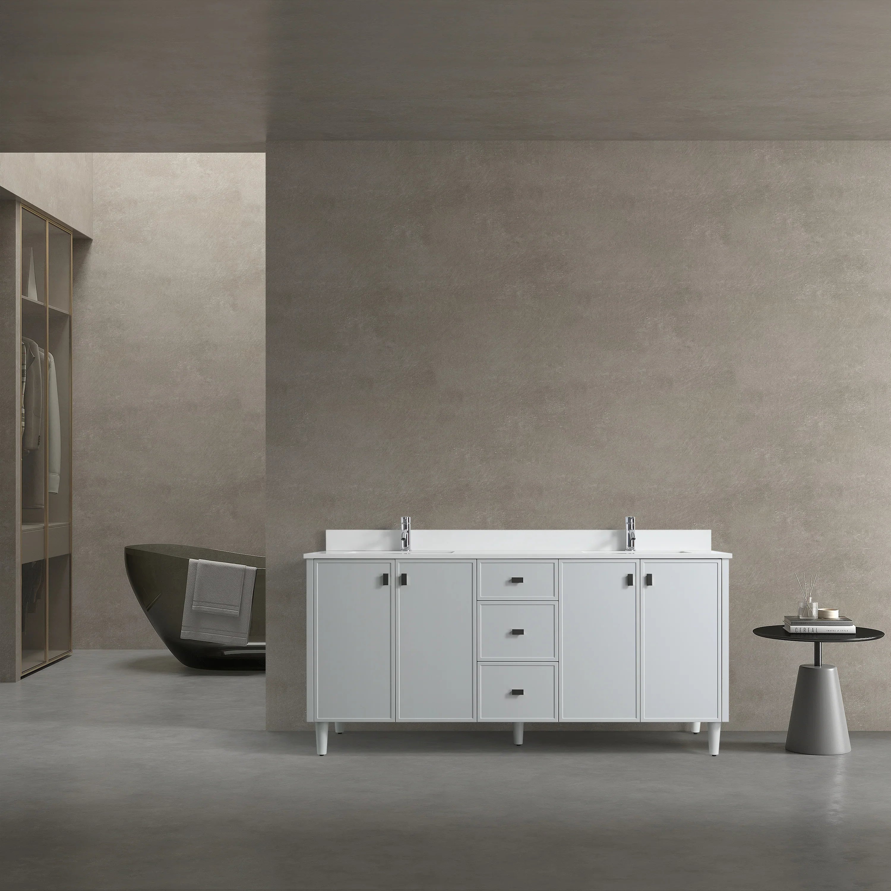 72" Hampton Grey Double Sink Freestanding Vanity with Pure White Quartz Countertop-Migration_Bathroom Vanities-DECOROLALA