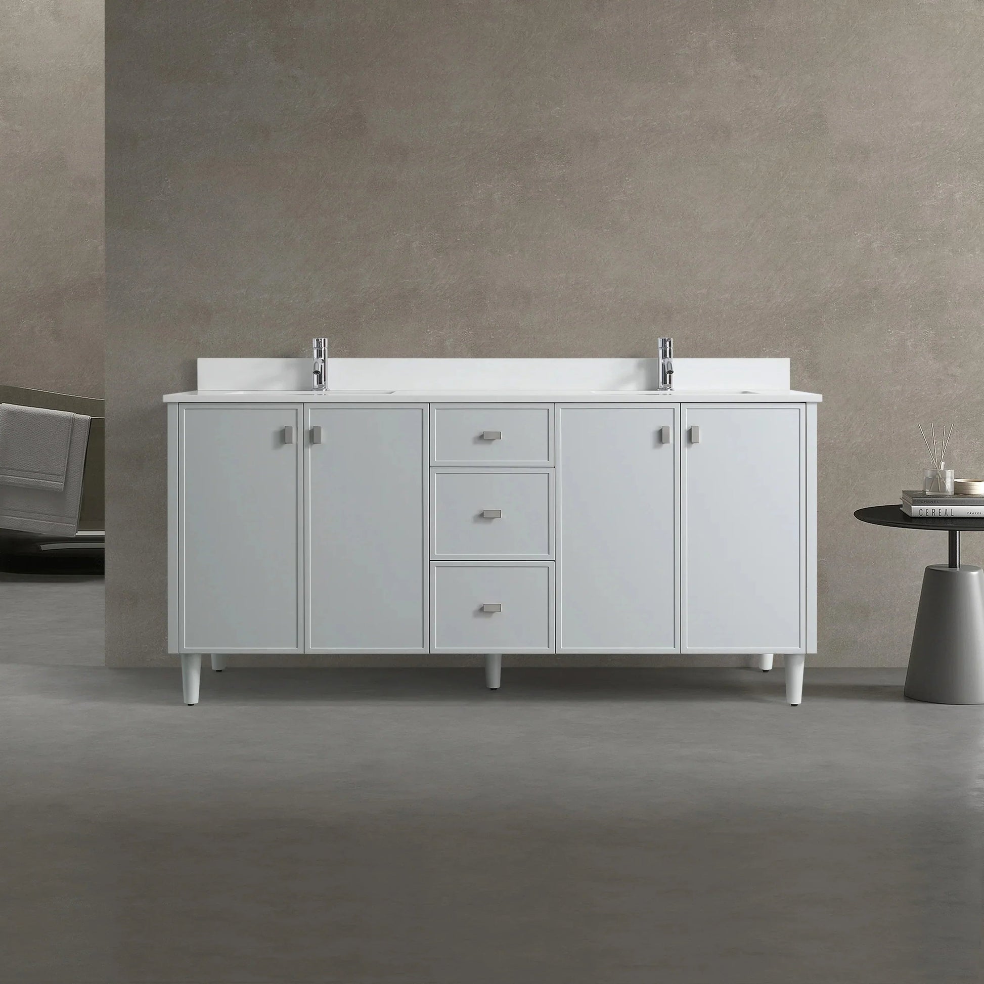72" Hampton Grey Double Sink Freestanding Vanity with Pure White Quartz Countertop-Migration_Bathroom Vanities-DECOROLALA
