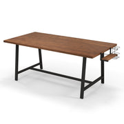 72 Inch Dining Table Rectangular Kitchen Table with 2-Bottle Wine Rack for 5-7-Walnut-Dining Tables-DECOROLALA