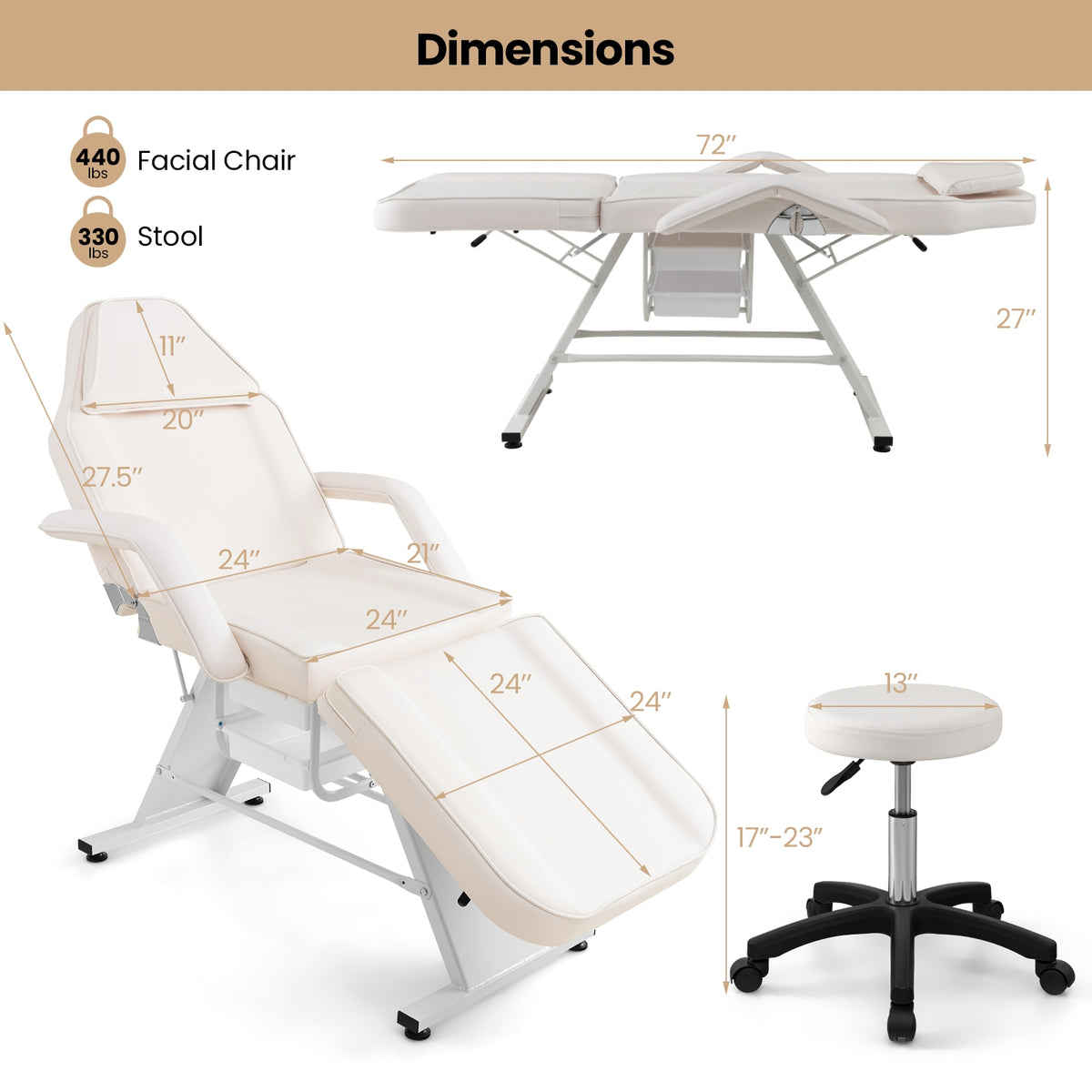 72 Inch Massage Bed with Hydraulic Stool Removable Headrest and Storage Boxes-White-Massage & Relaxation Products-DECOROLALA