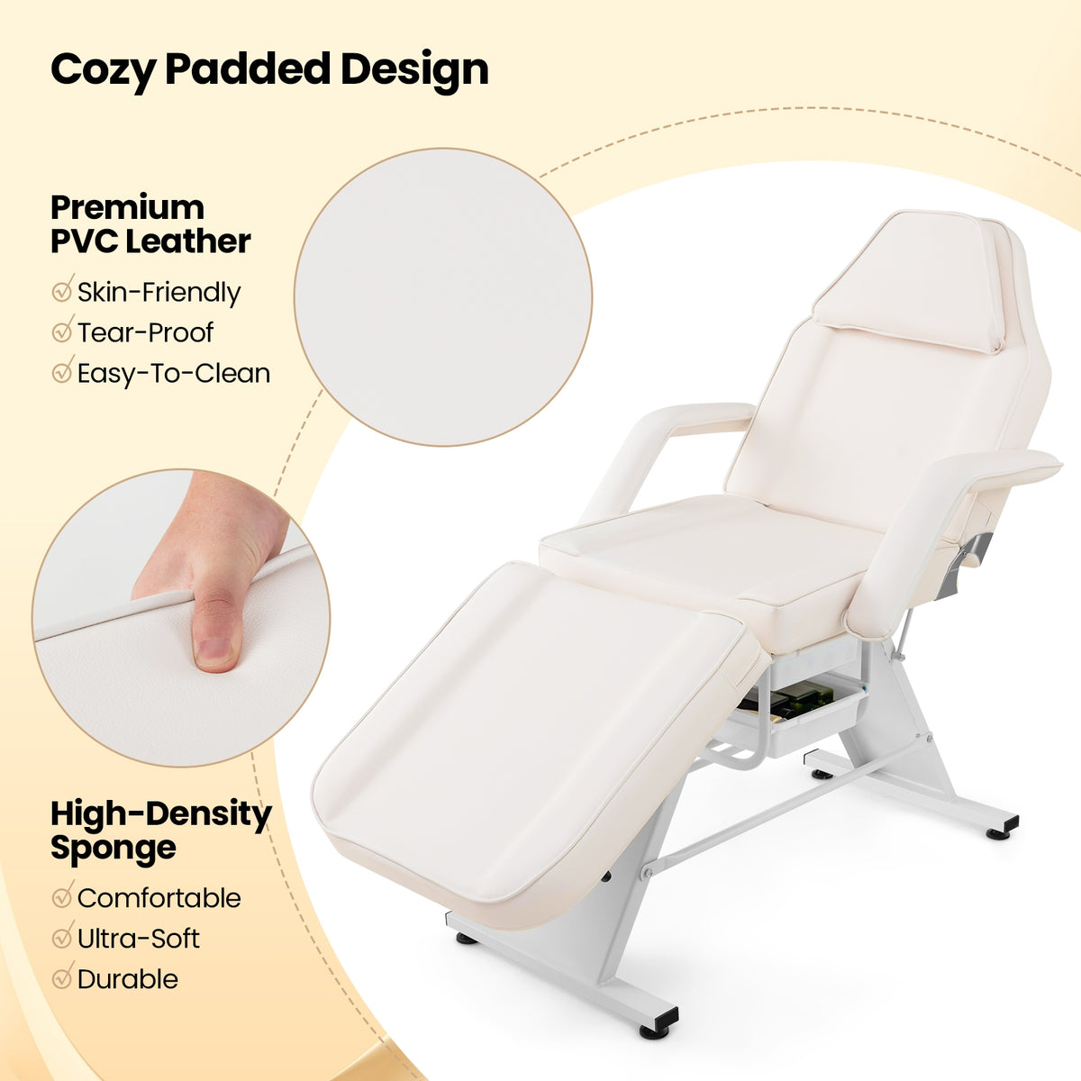 72 Inch Massage Bed with Hydraulic Stool Removable Headrest and Storage Boxes-White-Massage & Relaxation Products-DECOROLALA