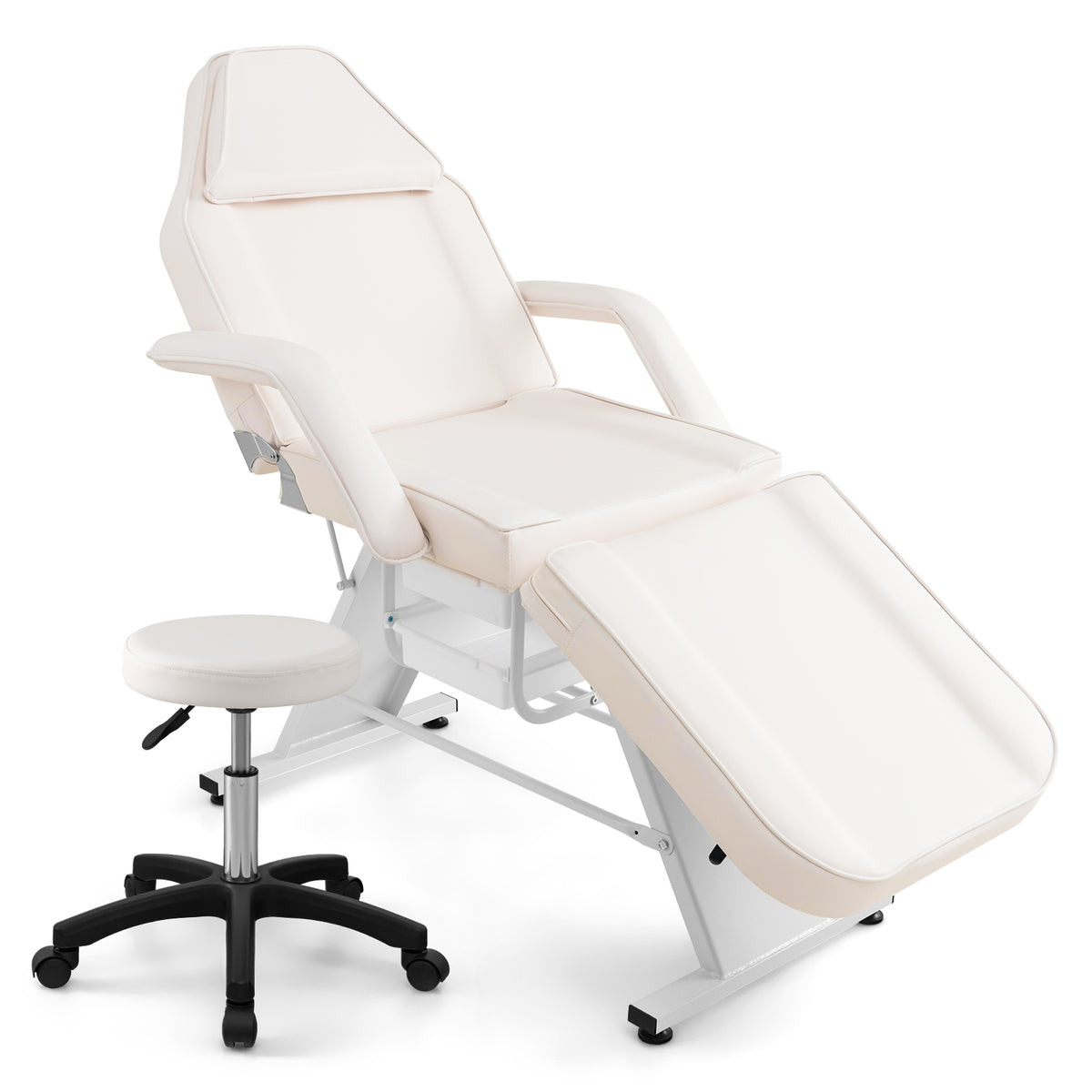 72 Inch Massage Bed with Hydraulic Stool Removable Headrest and Storage Boxes-White-Massage & Relaxation Products-DECOROLALA