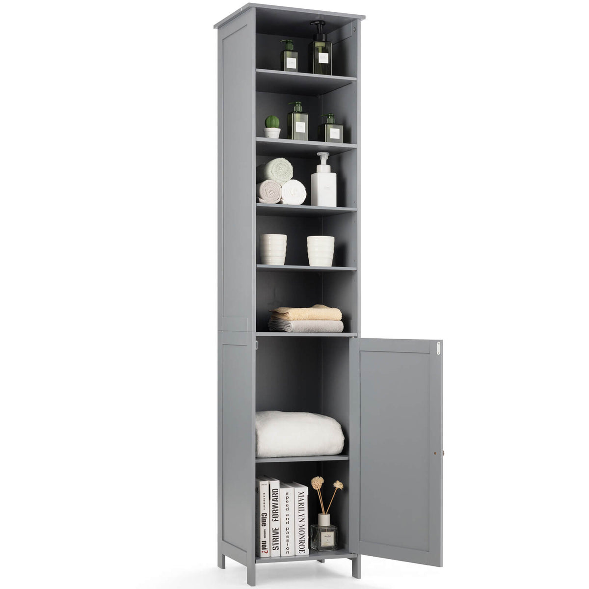 72 Inches Free Standing Tall Floor Bathroom Storage Cabinet-Gray-Floor Cabinets-DECOROLALA