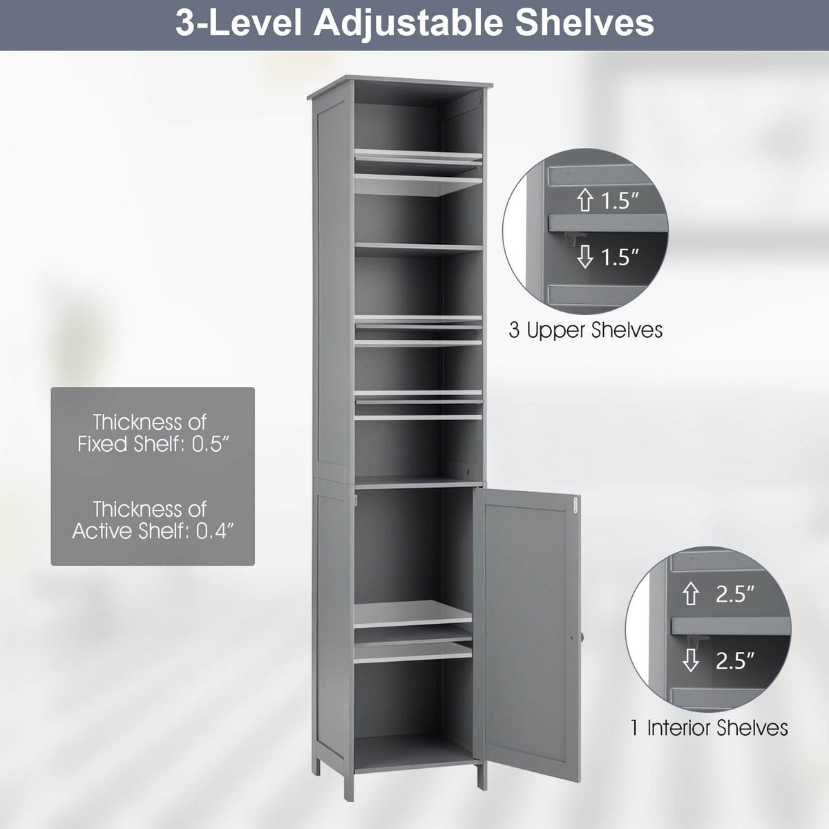 72 Inches Free Standing Tall Floor Bathroom Storage Cabinet-Gray-Floor Cabinets-DECOROLALA