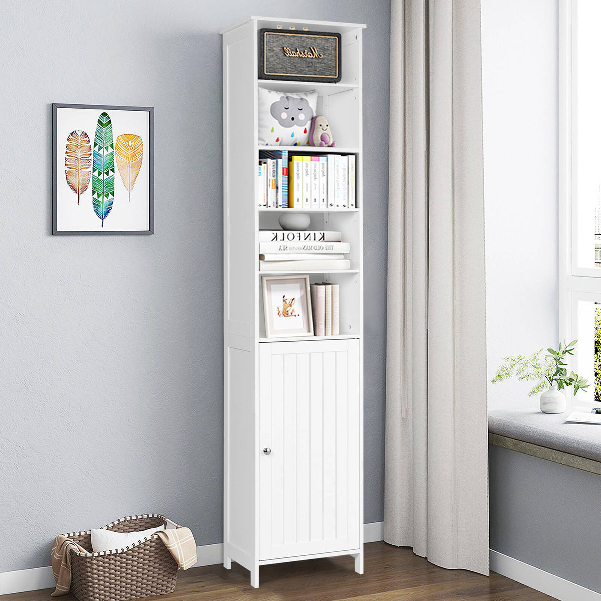 72 Inches Free Standing Tall Floor Bathroom Storage Cabinet-White-Floor Cabinets-DECOROLALA