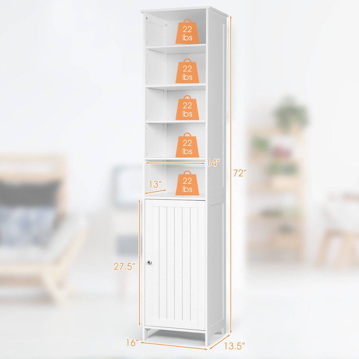 72 Inches Free Standing Tall Floor Bathroom Storage Cabinet-White-Floor Cabinets-DECOROLALA