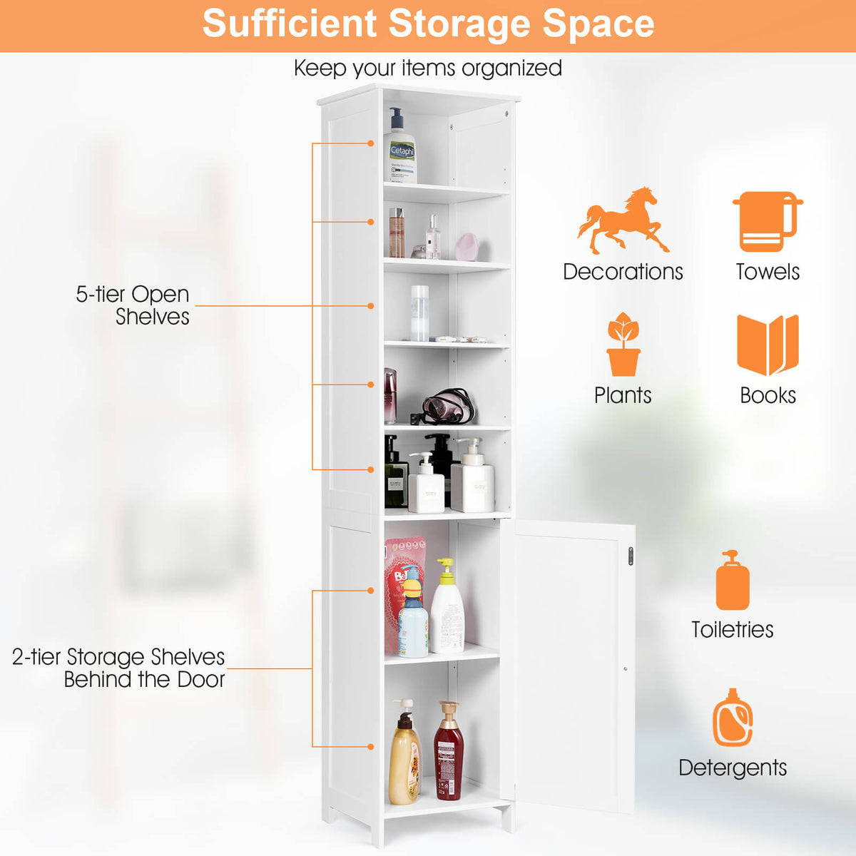 72 Inches Free Standing Tall Floor Bathroom Storage Cabinet-White-Floor Cabinets-DECOROLALA