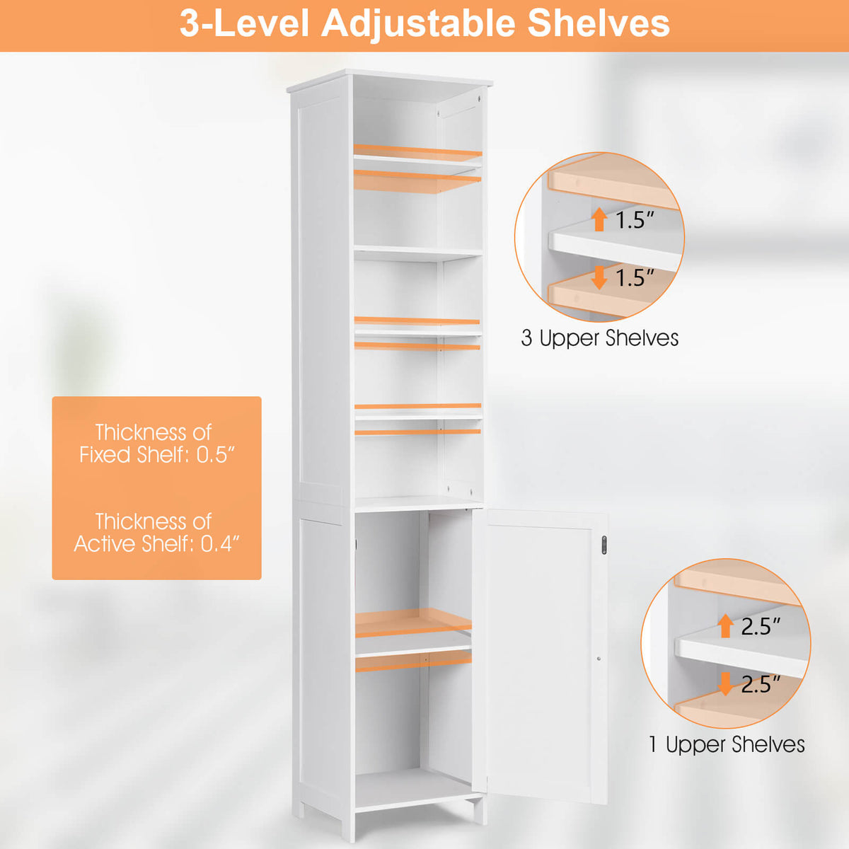 72 Inches Free Standing Tall Floor Bathroom Storage Cabinet-White-Floor Cabinets-DECOROLALA