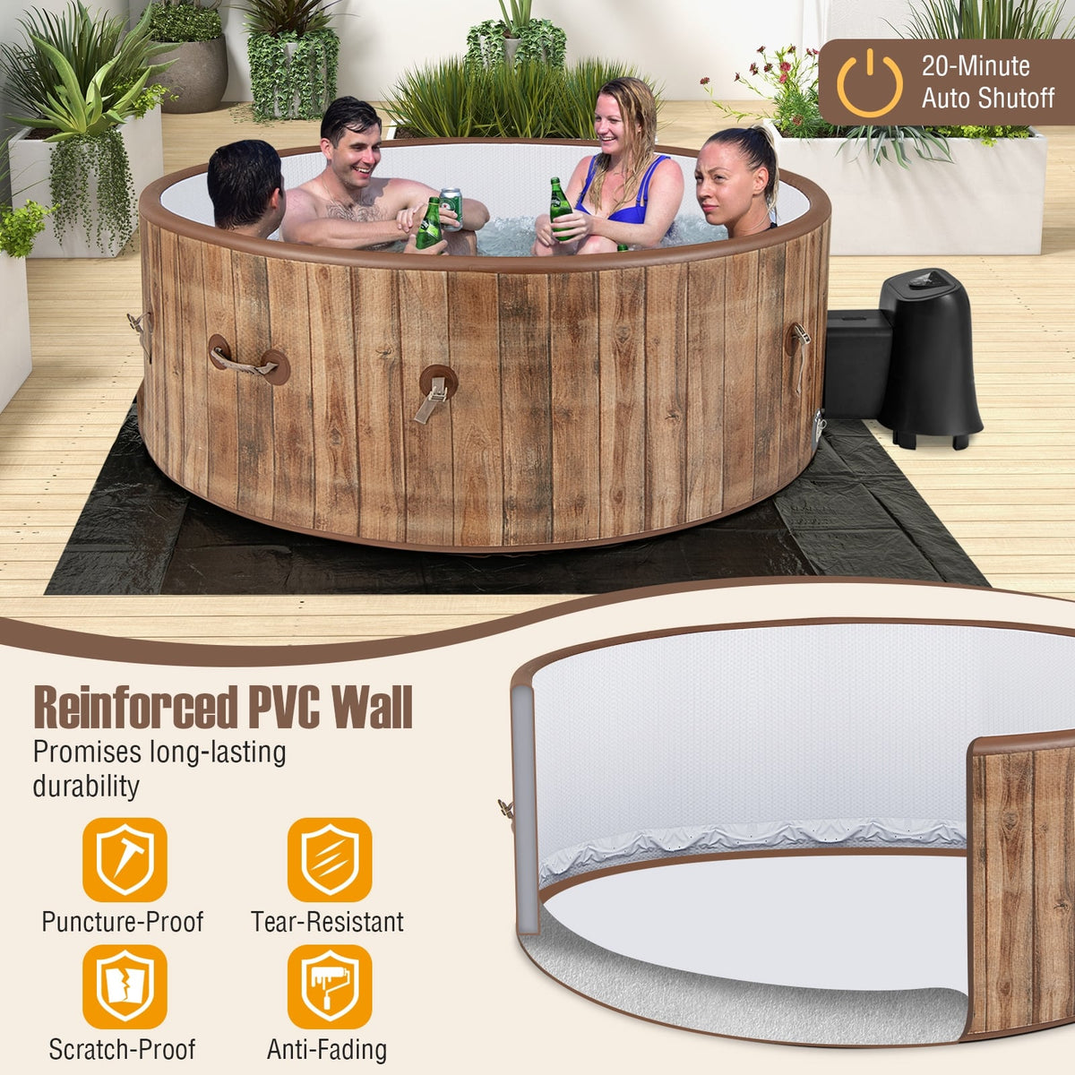 72 Inches Inflatable Hot Tub SPA with 120 Air Jets Electric Heater Pump for 4-6 Person-Coffee-Massage & Relaxation Products-DECOROLALA