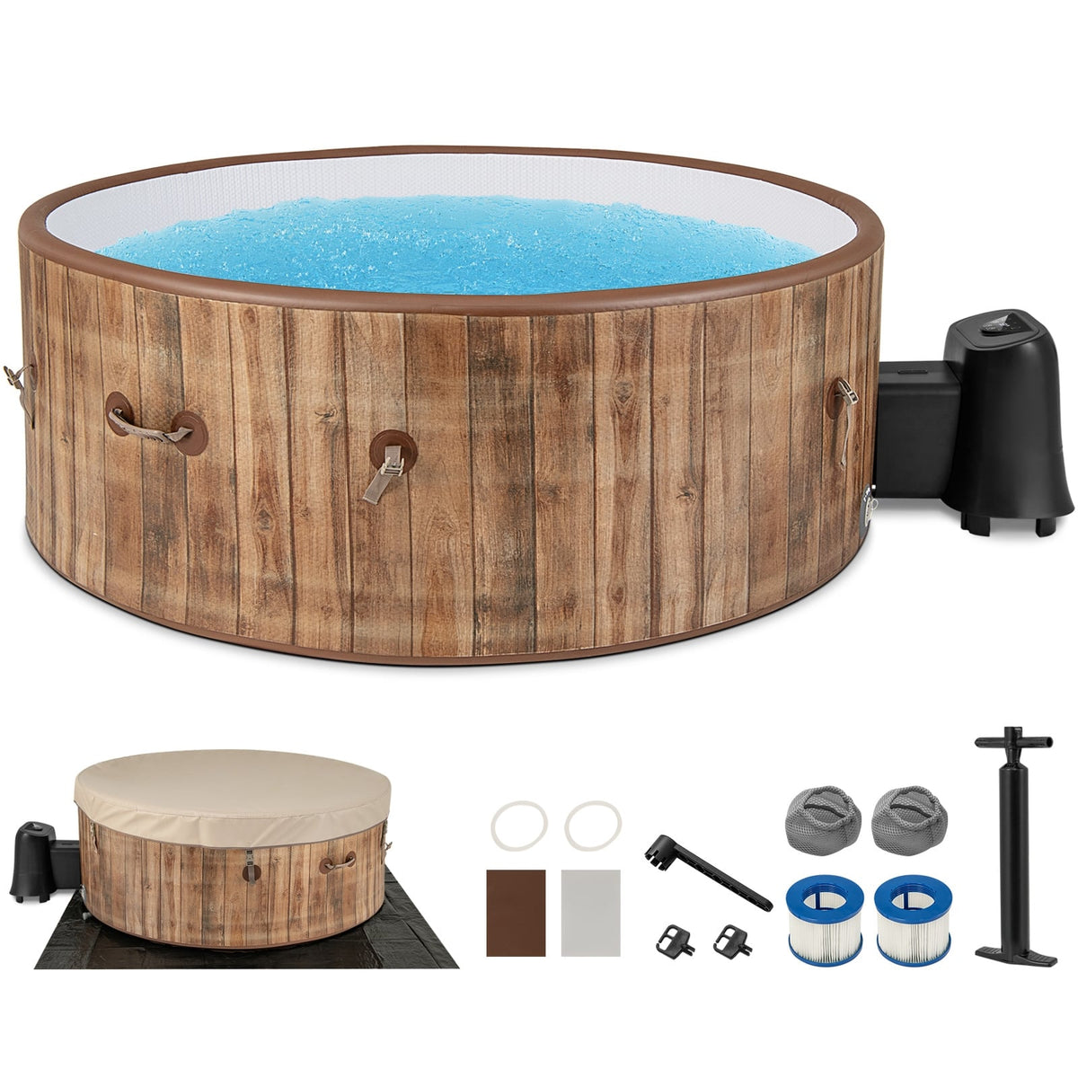 72 Inches Inflatable Hot Tub SPA with 120 Air Jets Electric Heater Pump for 4-6 Person-Coffee-Massage & Relaxation Products-DECOROLALA