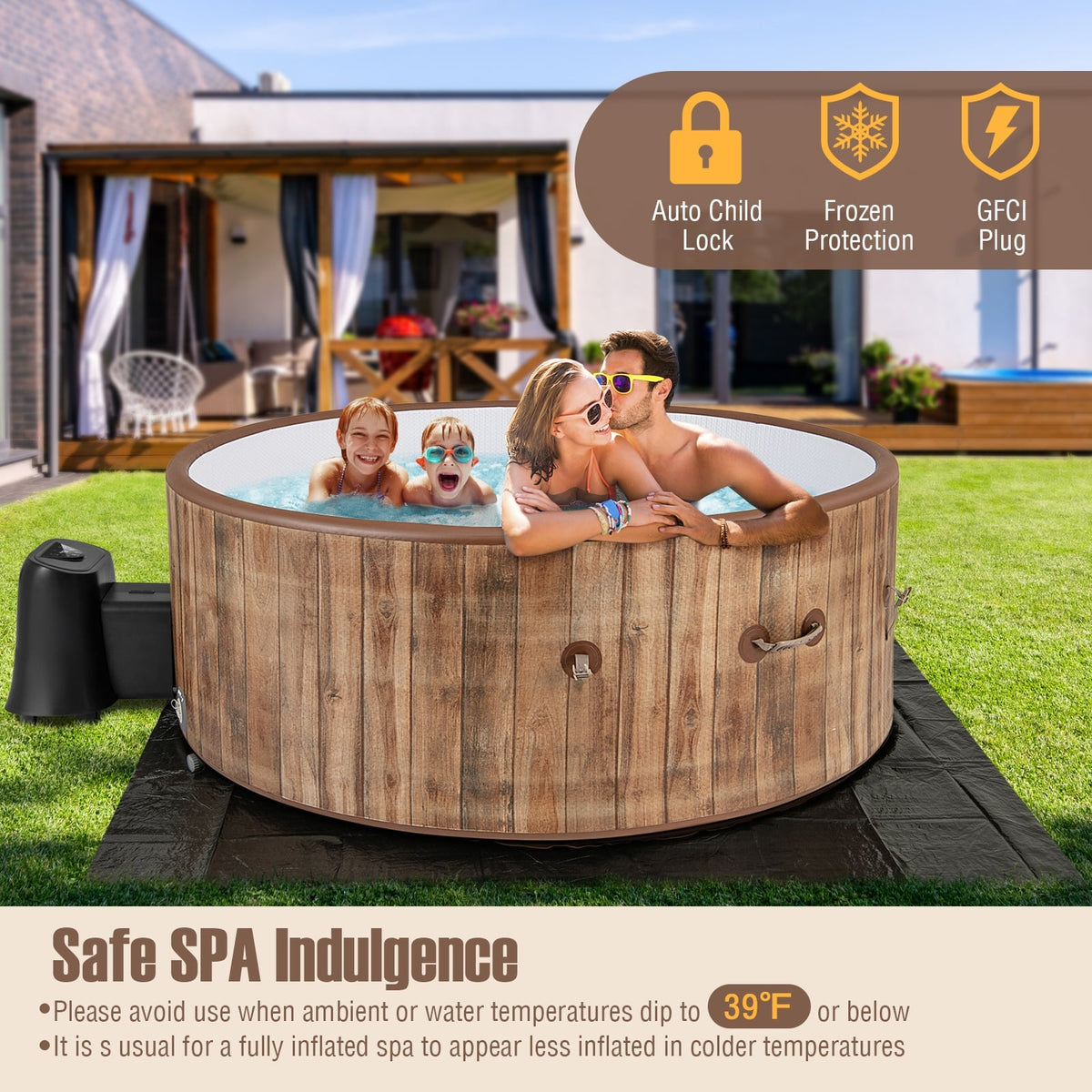 72 Inches Inflatable Hot Tub SPA with 120 Air Jets Electric Heater Pump for 4-6 Person-Coffee-Massage & Relaxation Products-DECOROLALA