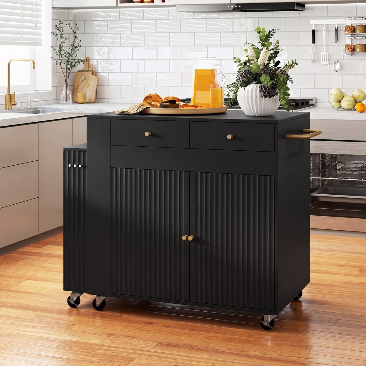 72" Kitchen Island with Extendable Dining Table and Power Outlet-Black-Kitchen Islands & Carts-DECOROLALA