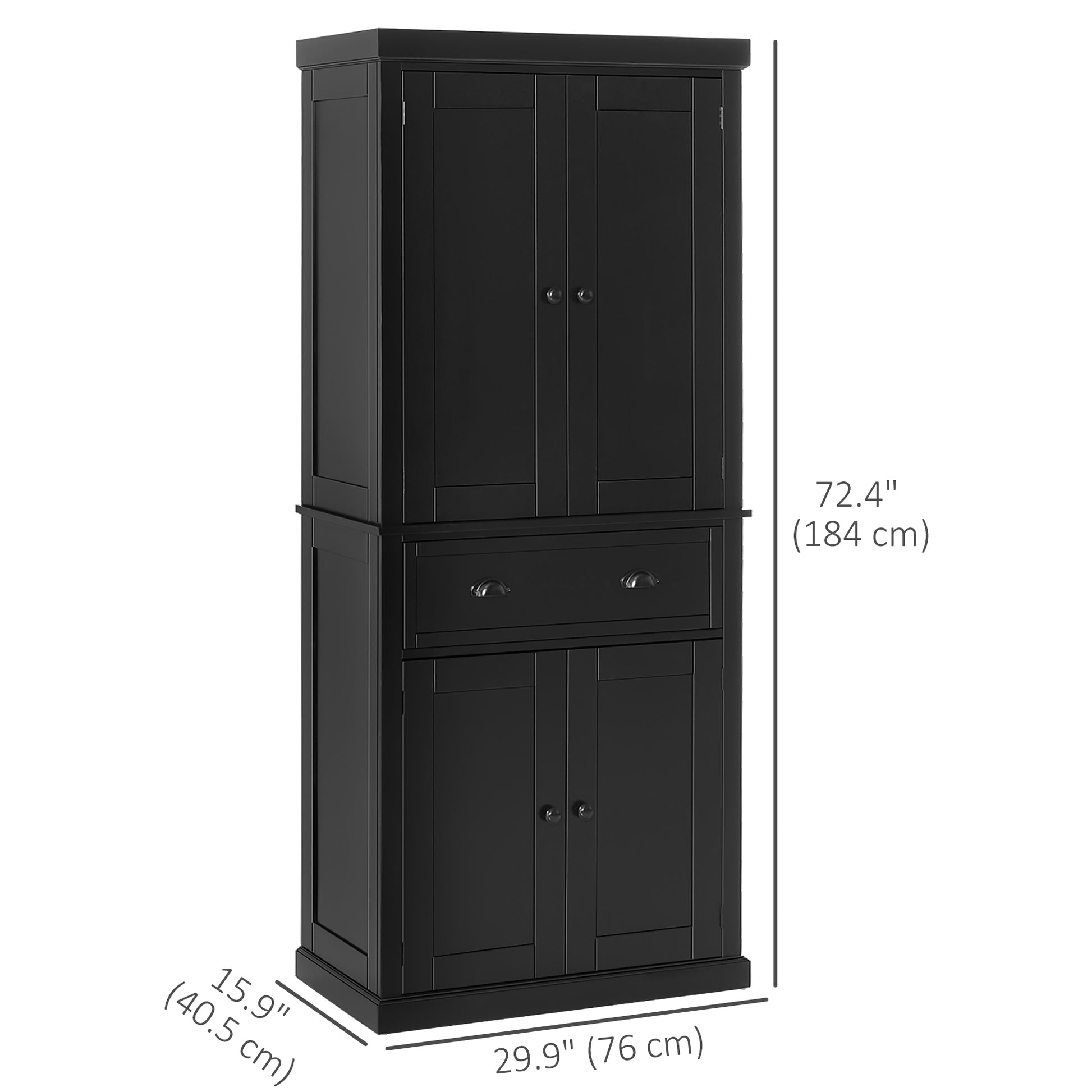 72" Kitchen Pantry Cabinet - 6-Tier Storage Black-DECOROLALA