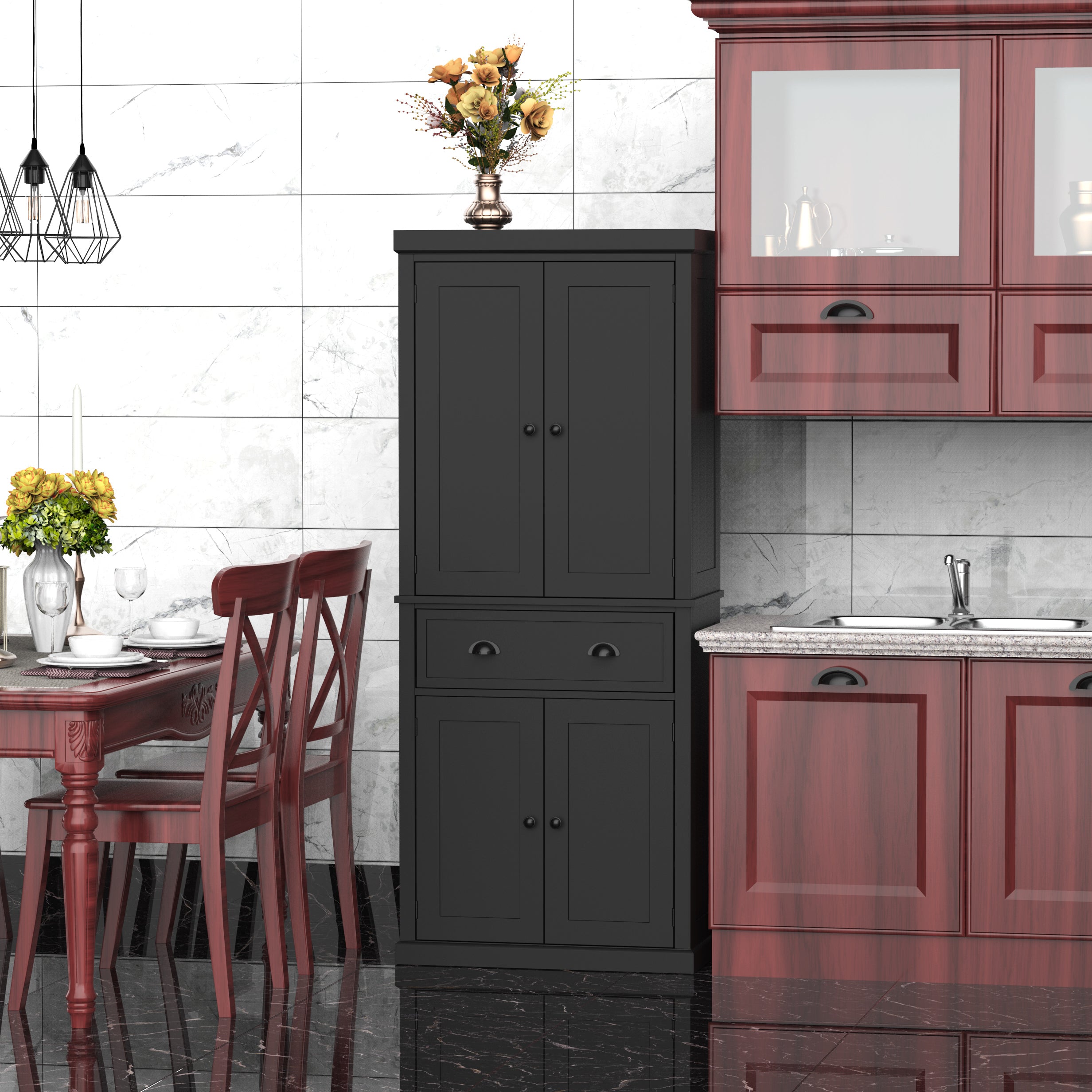 72" Kitchen Pantry Cabinet - 6-Tier Storage Black-DECOROLALA