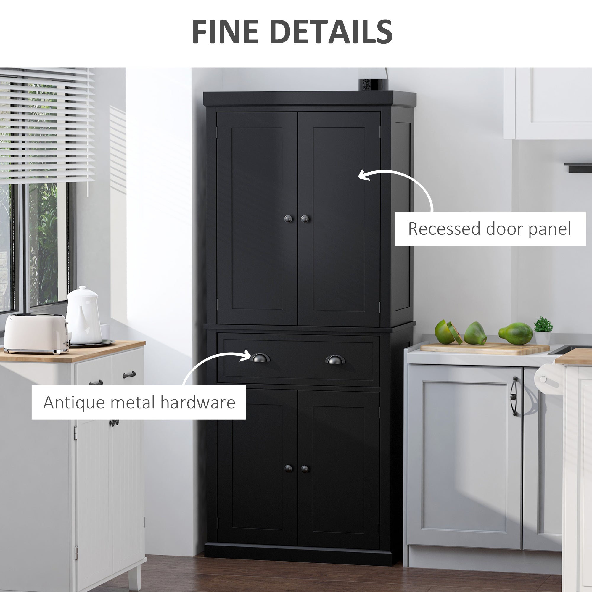 72" Kitchen Pantry Cabinet - 6-Tier Storage Black-DECOROLALA