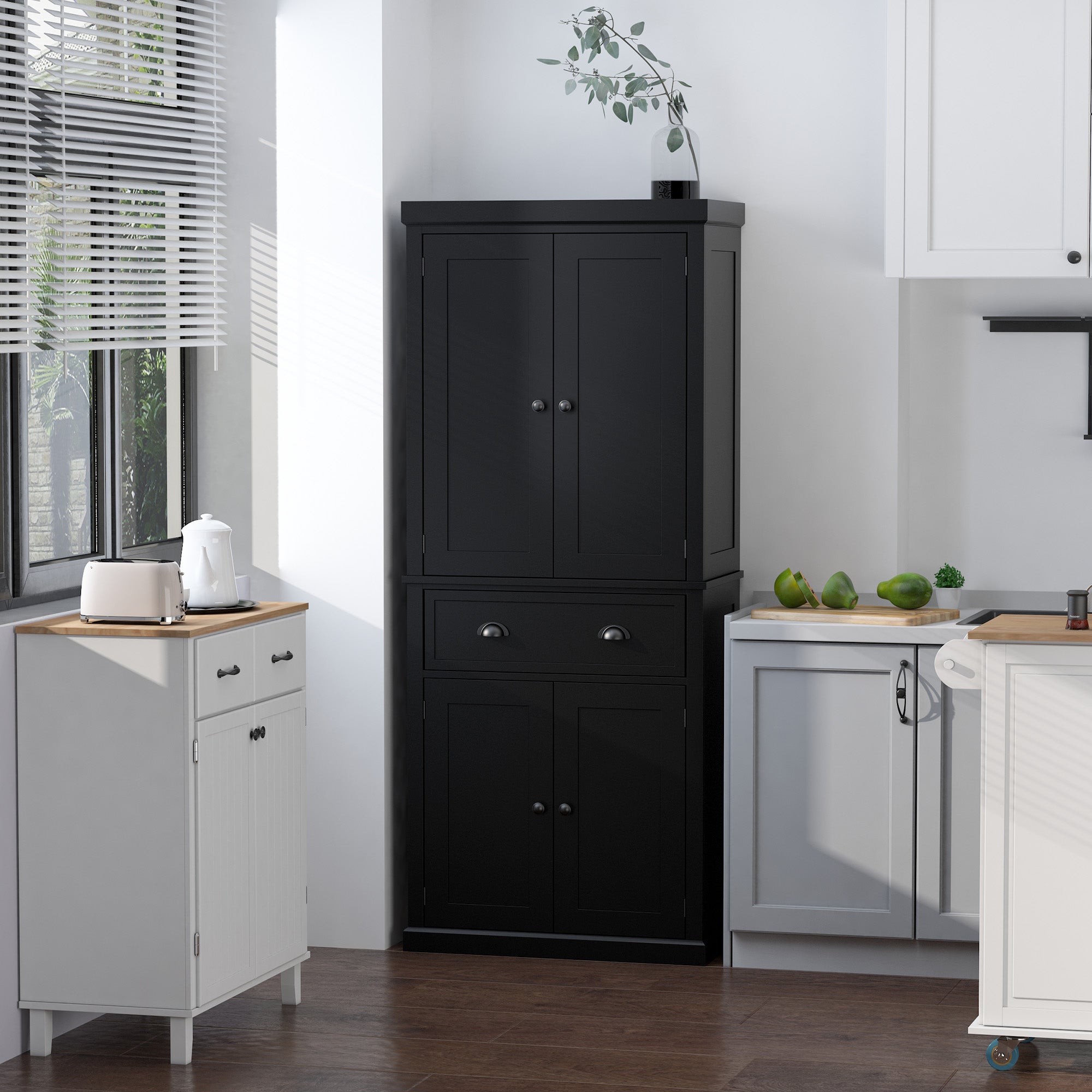 72" Kitchen Pantry Cabinet - 6-Tier Storage Black-DECOROLALA